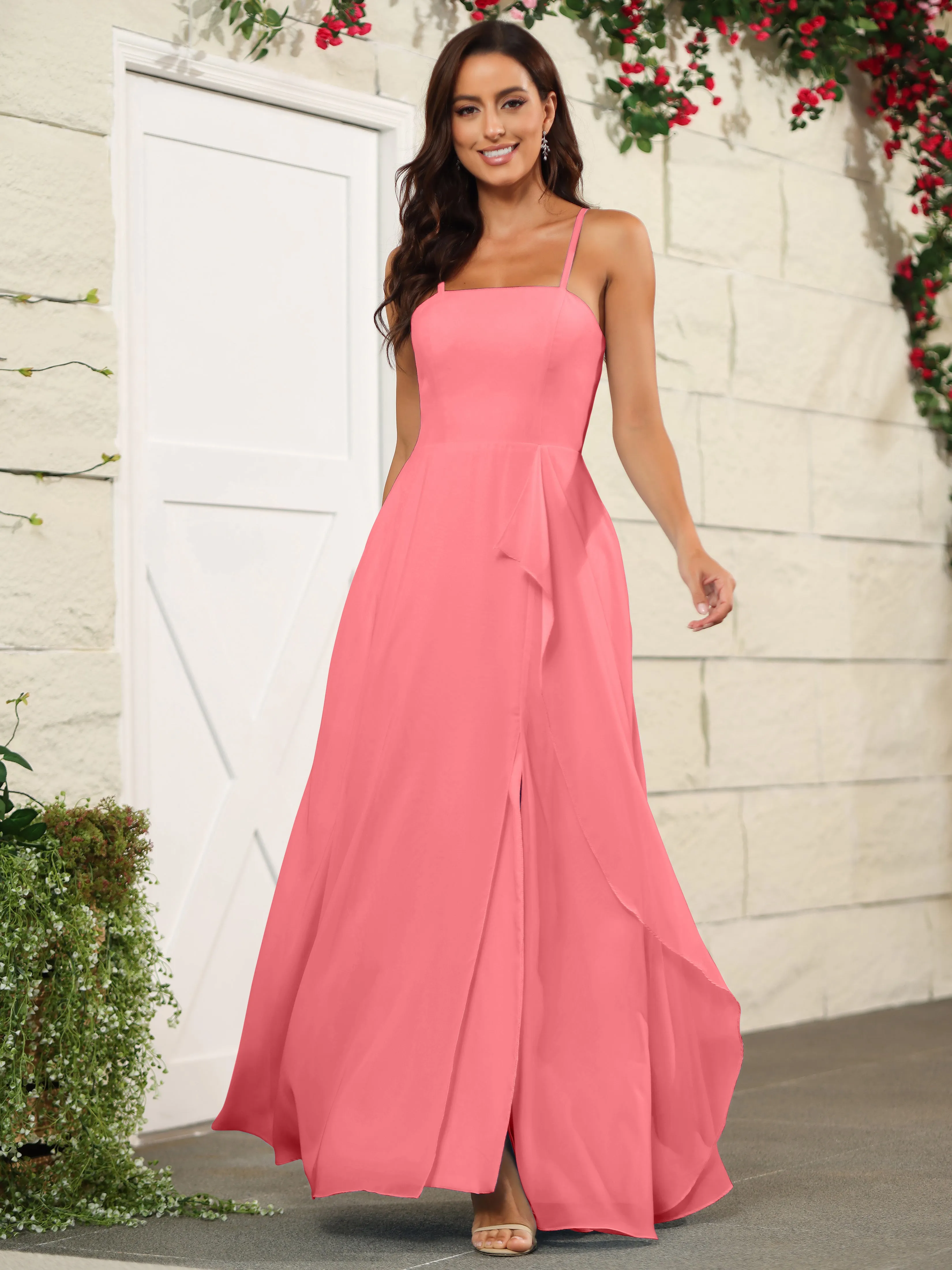 Beautiful Chiffon Spaghetti Straps Bridesmaid Dress with Pockets