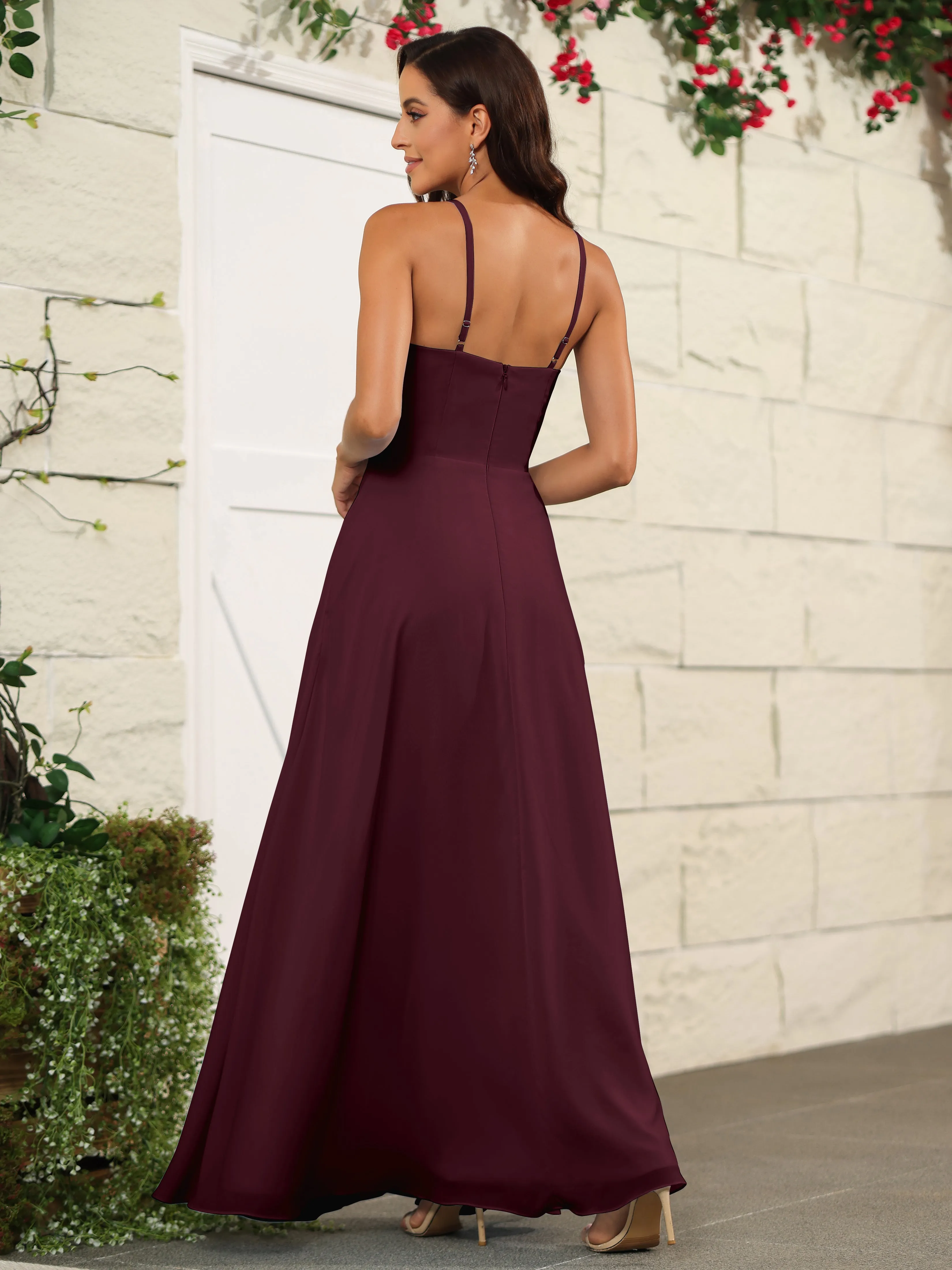 Beautiful Chiffon Spaghetti Straps Bridesmaid Dress with Pockets