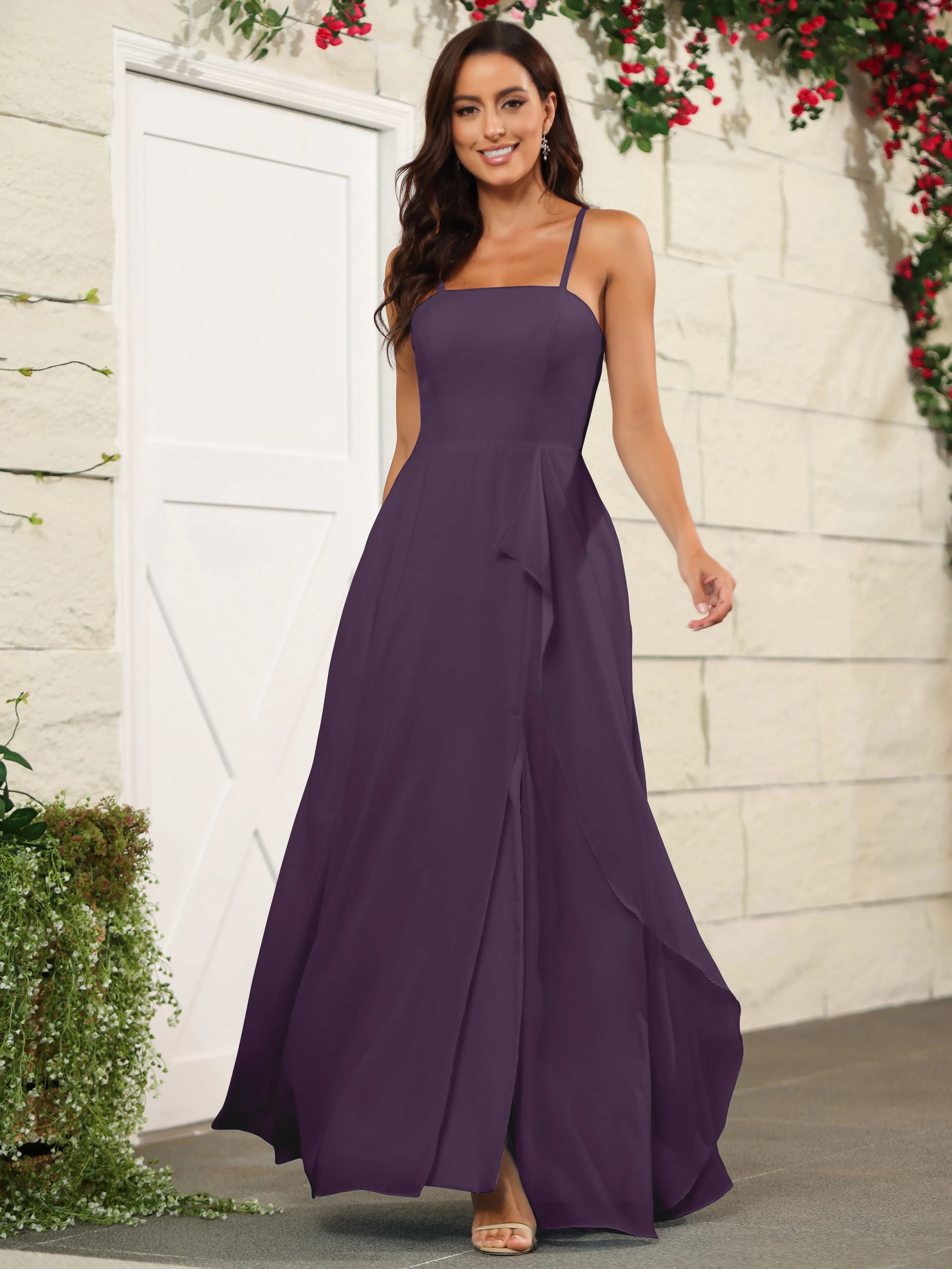 Beautiful Chiffon Spaghetti Straps Bridesmaid Dress with Pockets