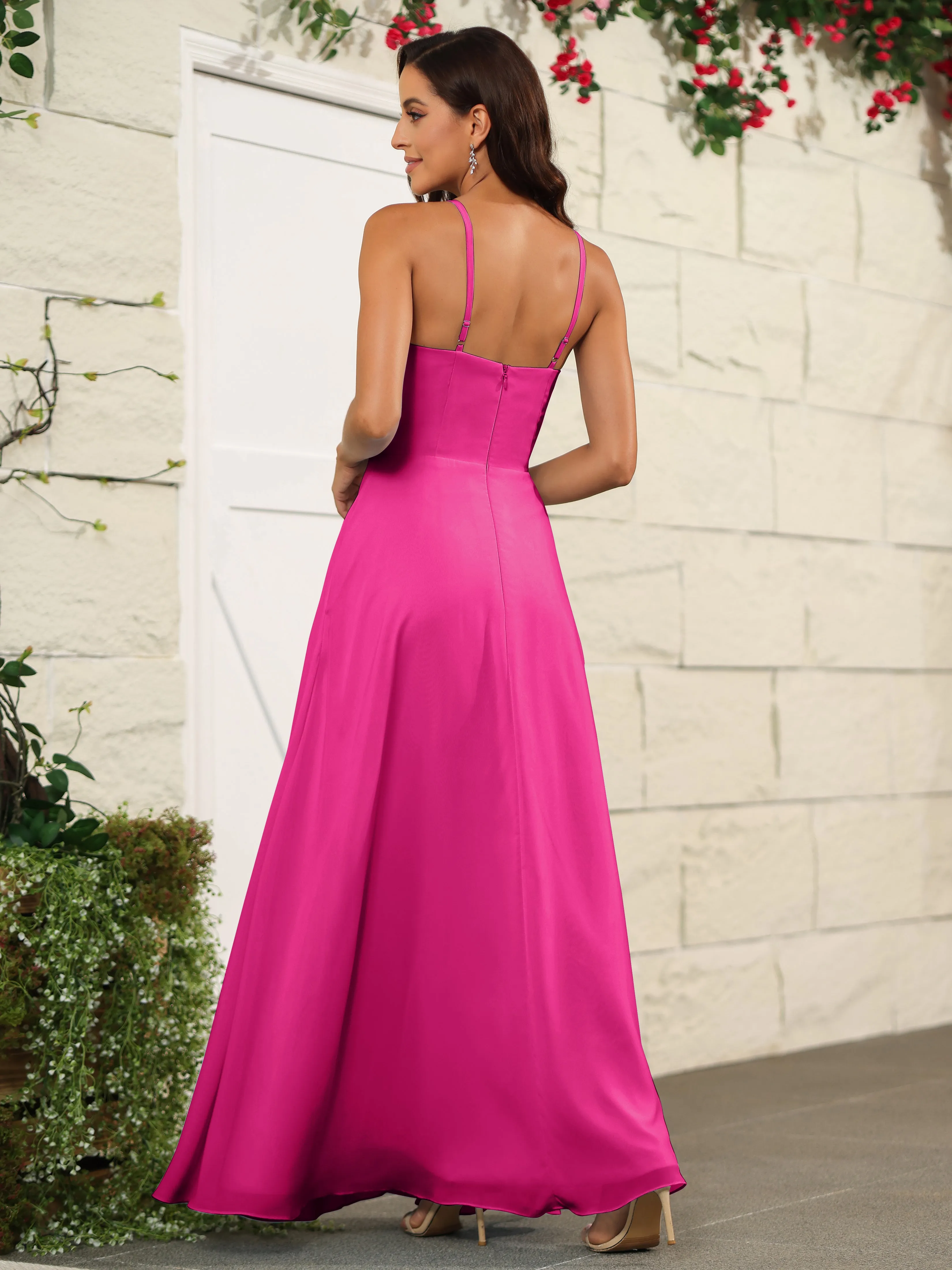 Beautiful Chiffon Spaghetti Straps Bridesmaid Dress with Pockets