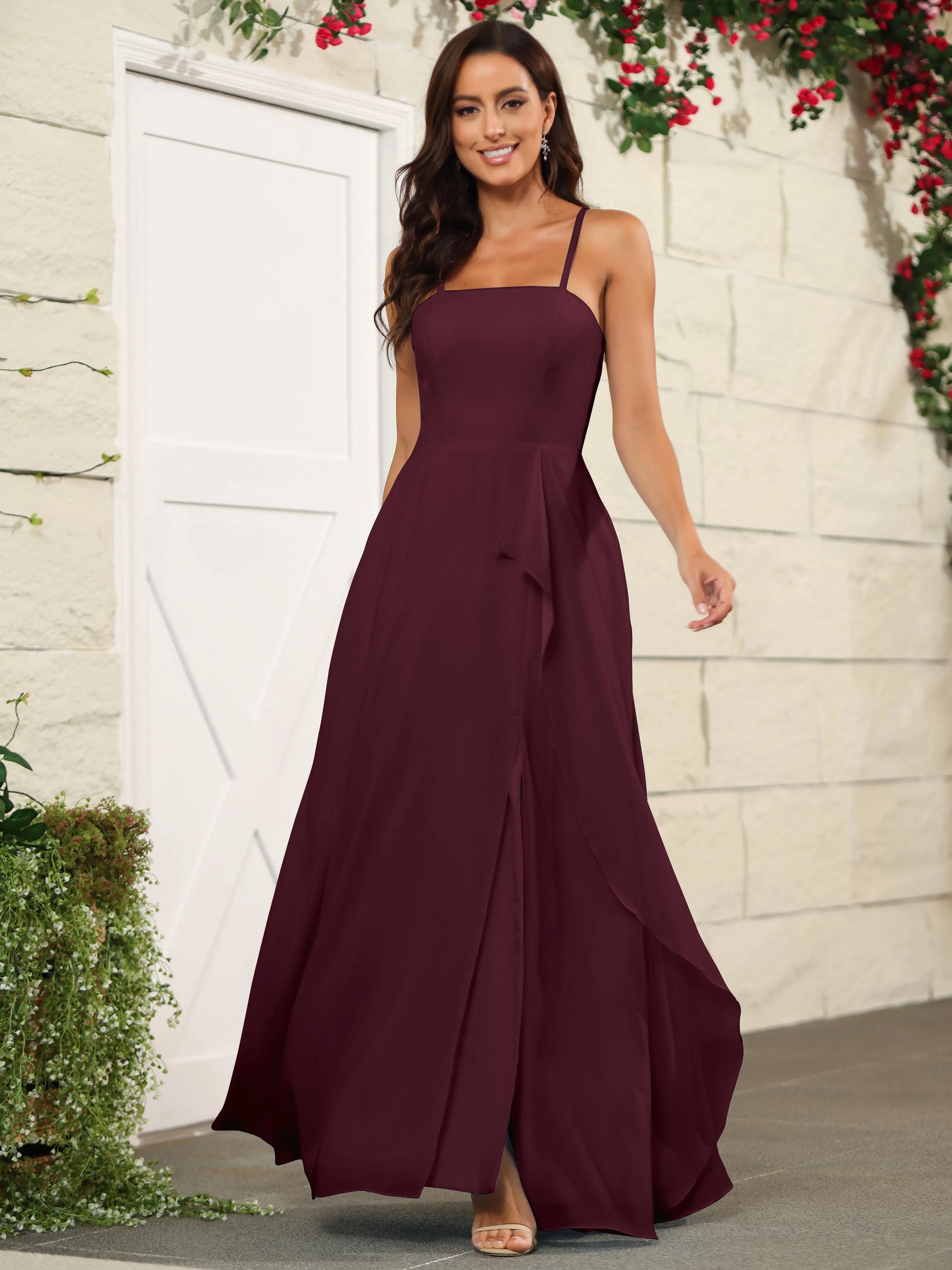 Beautiful Chiffon Spaghetti Straps Bridesmaid Dress with Pockets