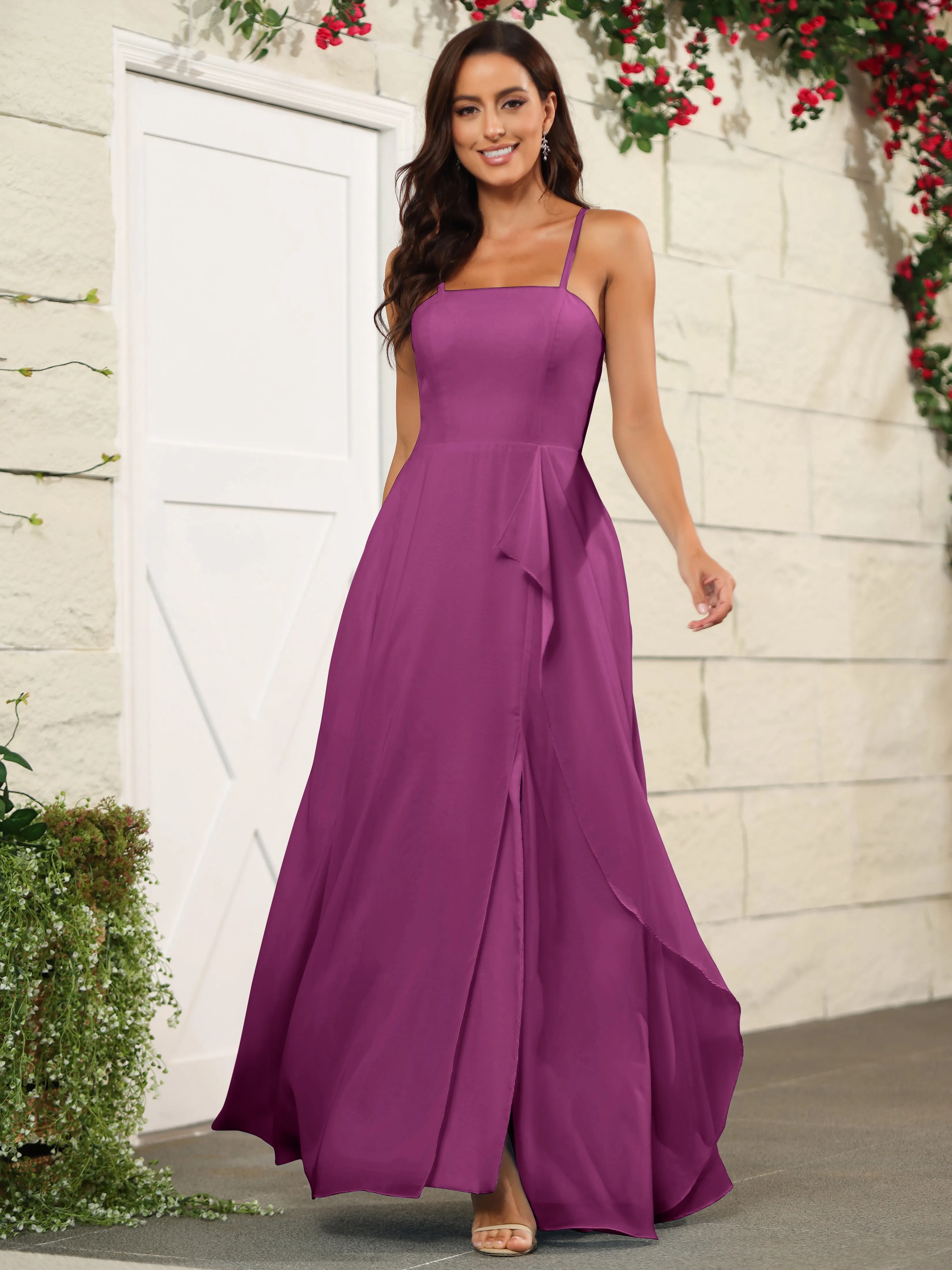 Beautiful Chiffon Spaghetti Straps Bridesmaid Dress with Pockets