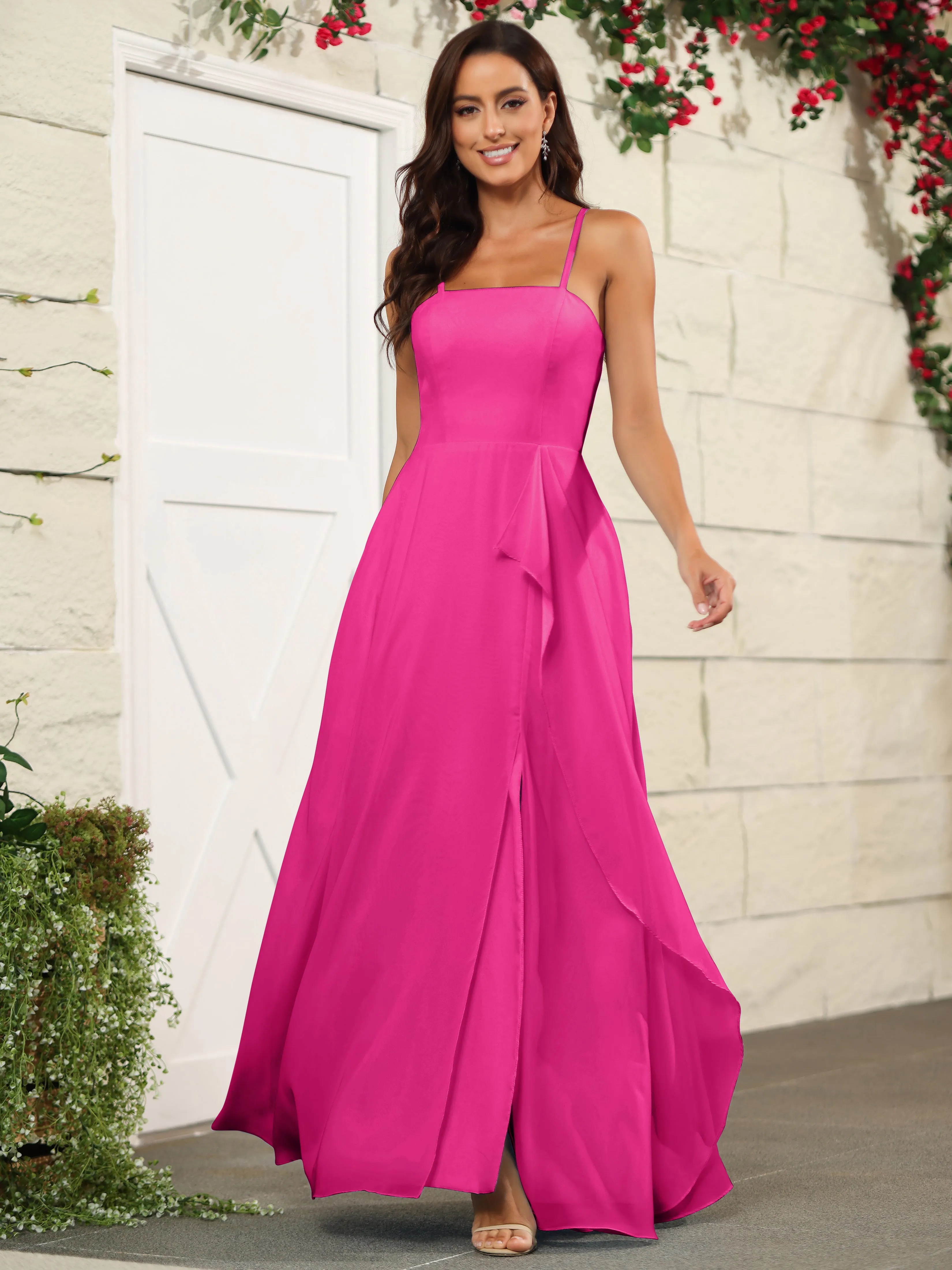 Beautiful Chiffon Spaghetti Straps Bridesmaid Dress with Pockets