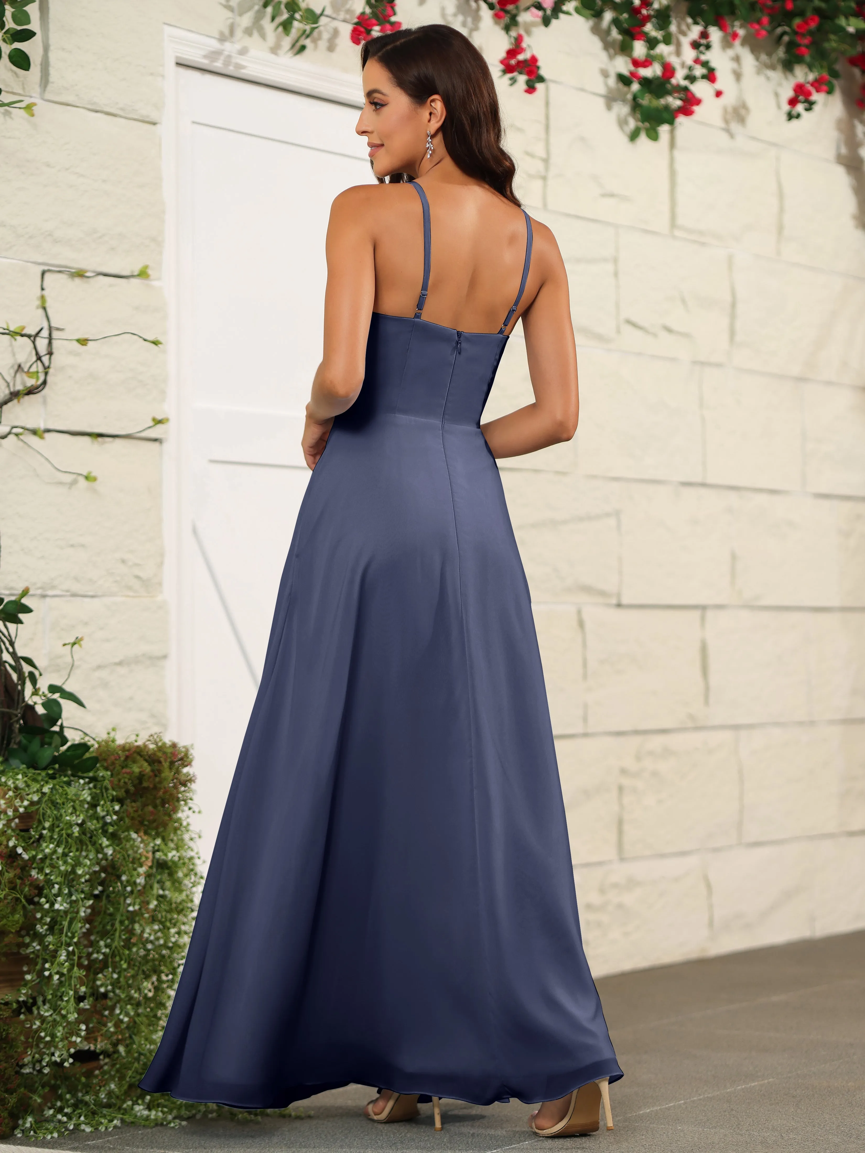 Beautiful Chiffon Spaghetti Straps Bridesmaid Dress with Pockets