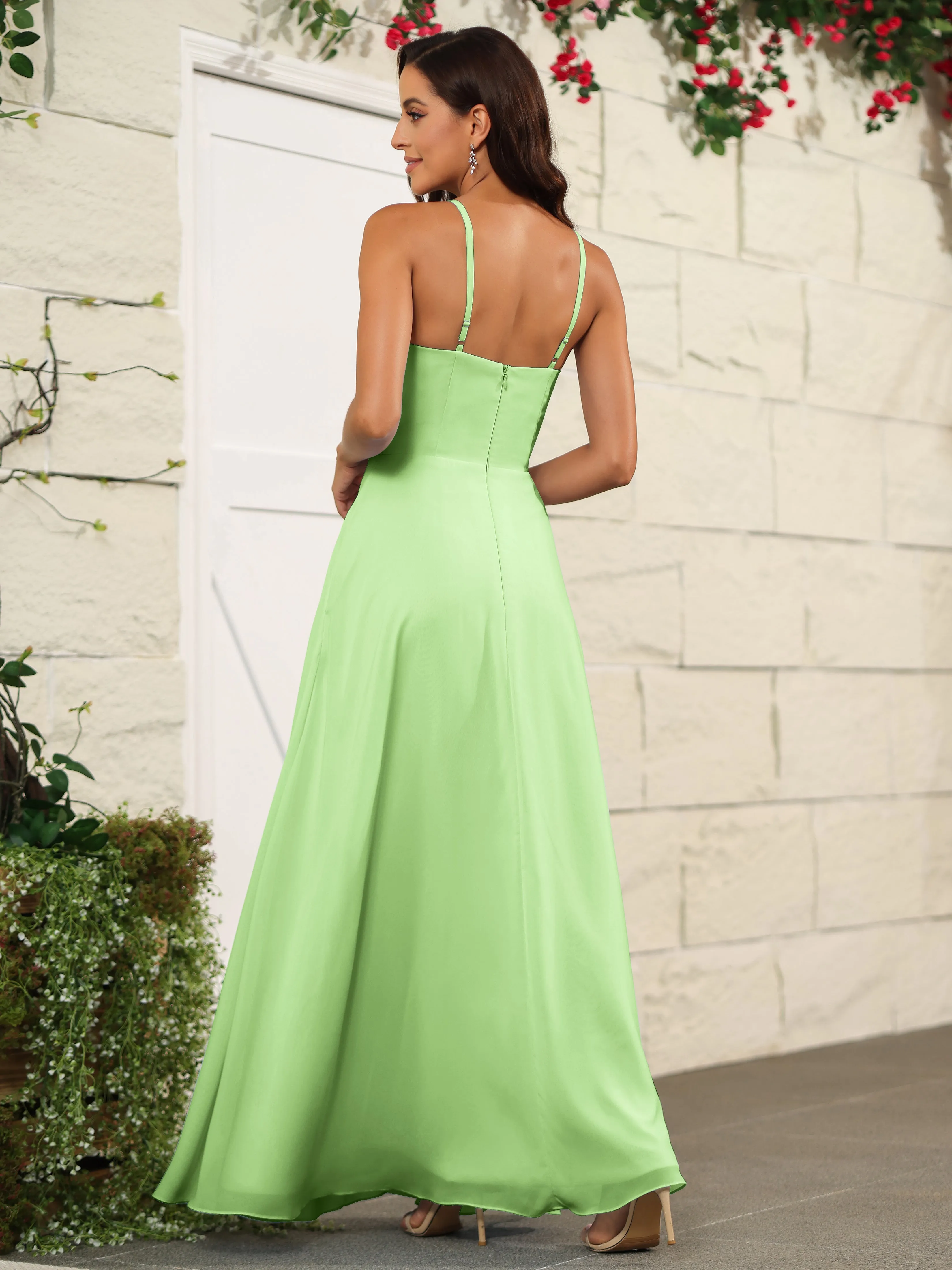 Beautiful Chiffon Spaghetti Straps Bridesmaid Dress with Pockets