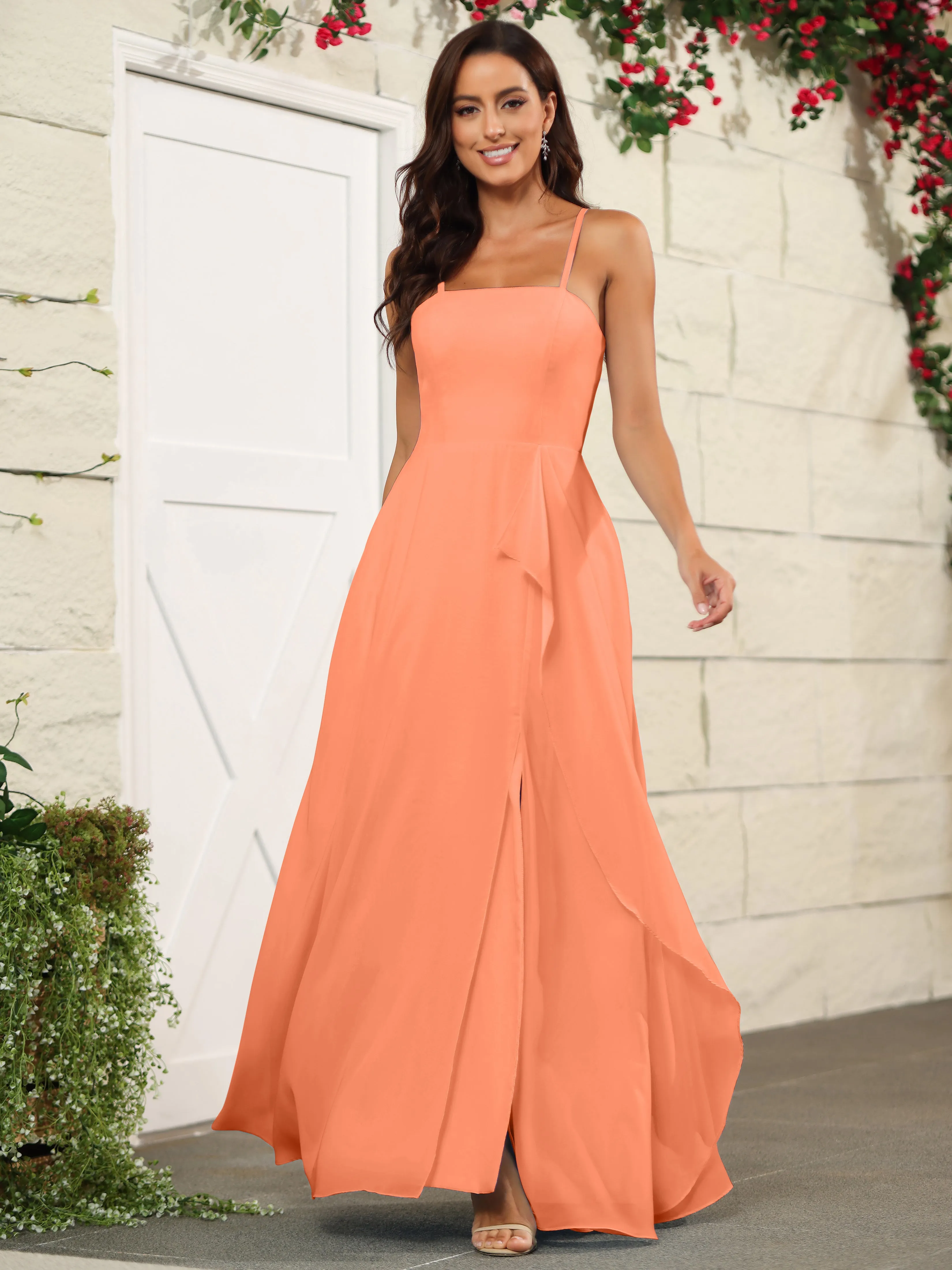 Beautiful Chiffon Spaghetti Straps Bridesmaid Dress with Pockets