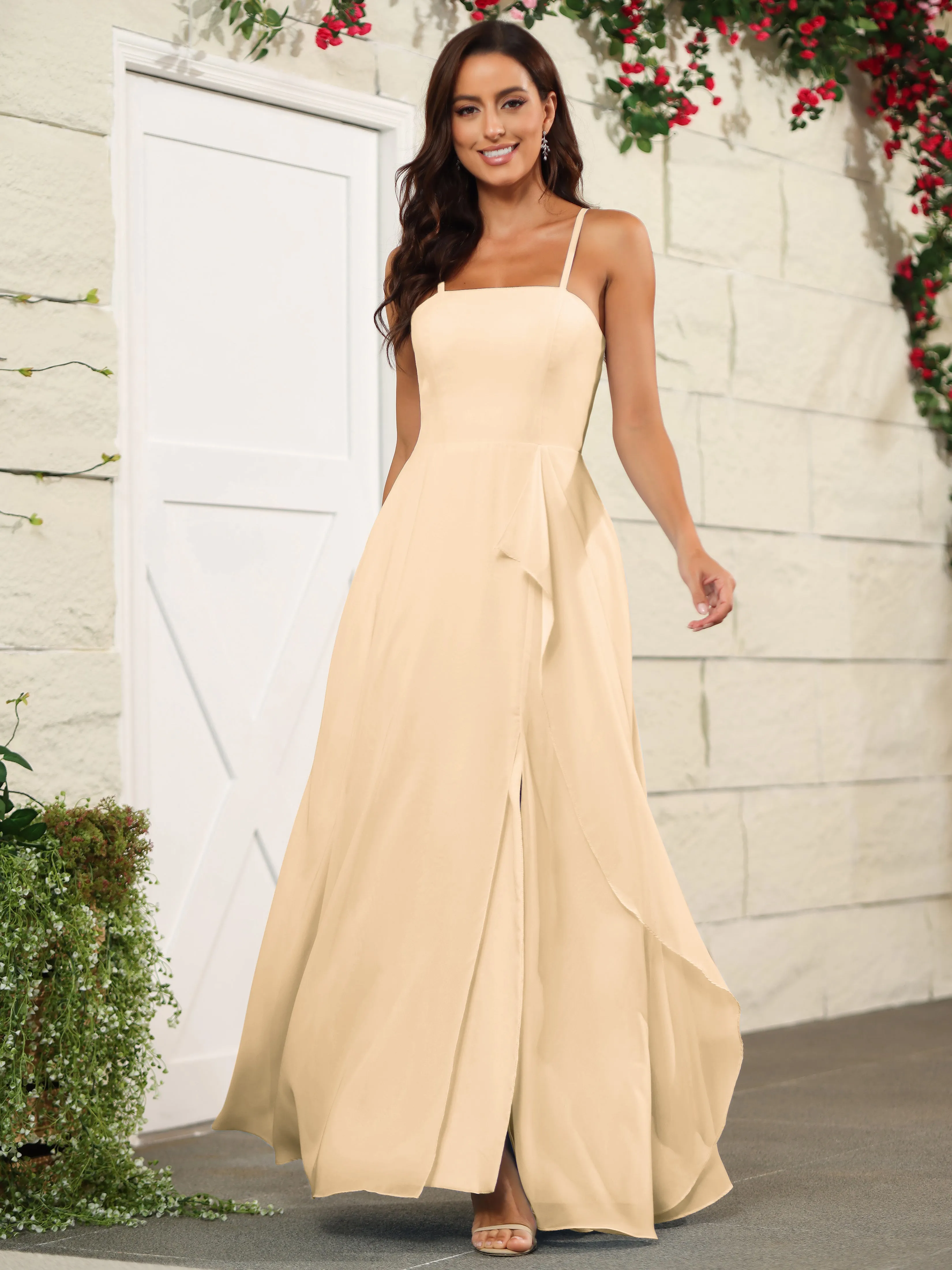 Beautiful Chiffon Spaghetti Straps Bridesmaid Dress with Pockets