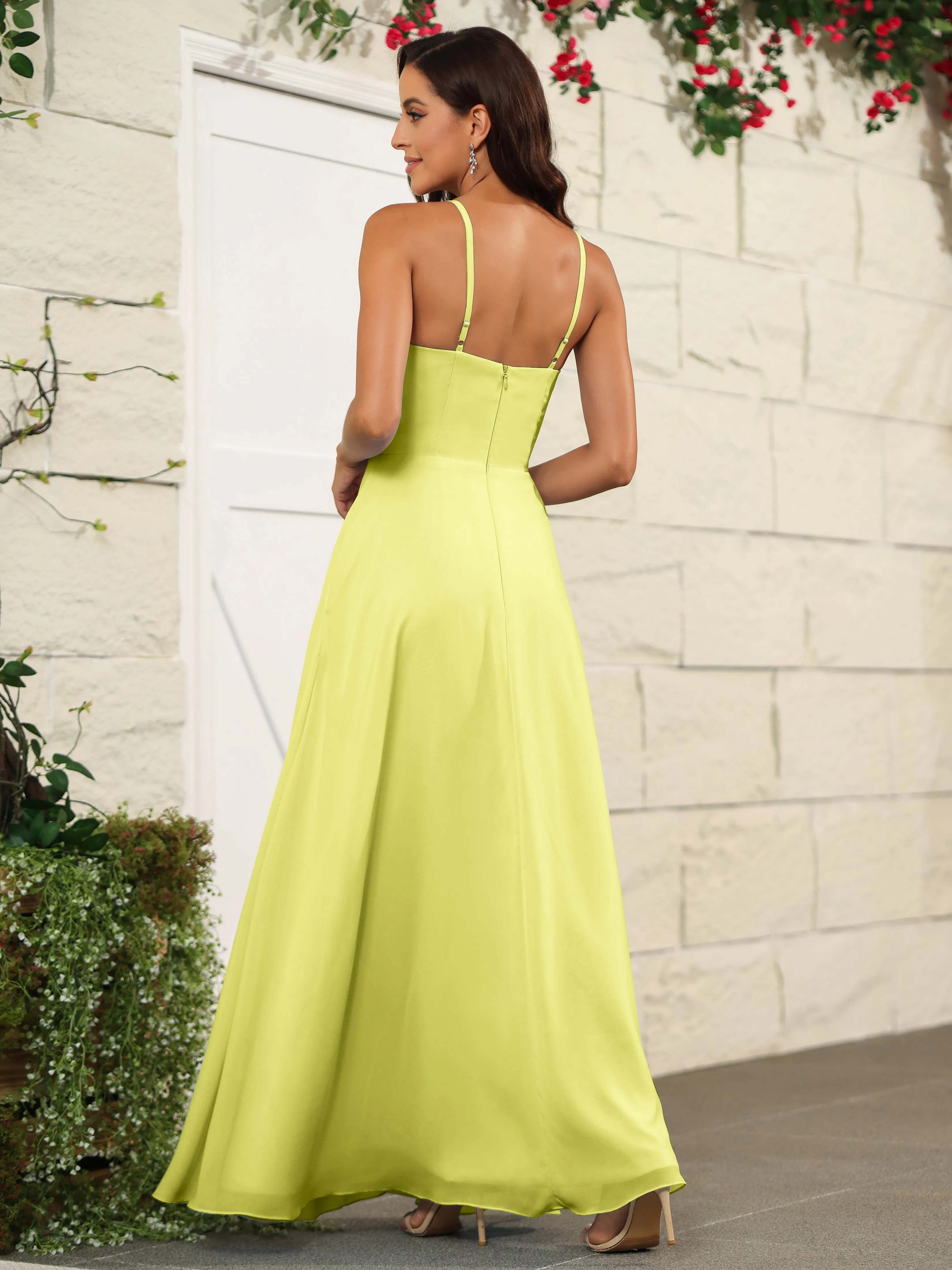 Beautiful Chiffon Spaghetti Straps Bridesmaid Dress with Pockets