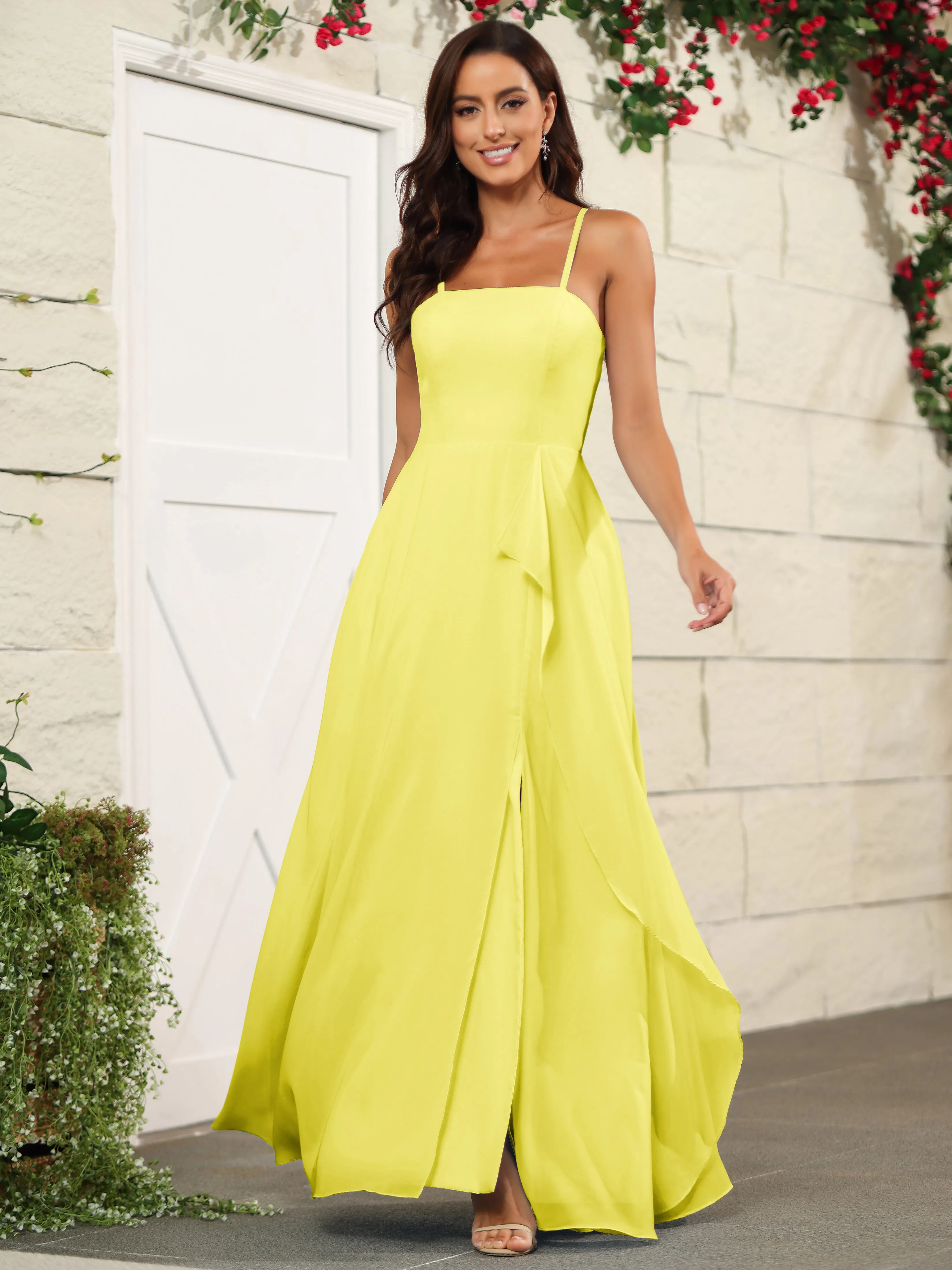Beautiful Chiffon Spaghetti Straps Bridesmaid Dress with Pockets
