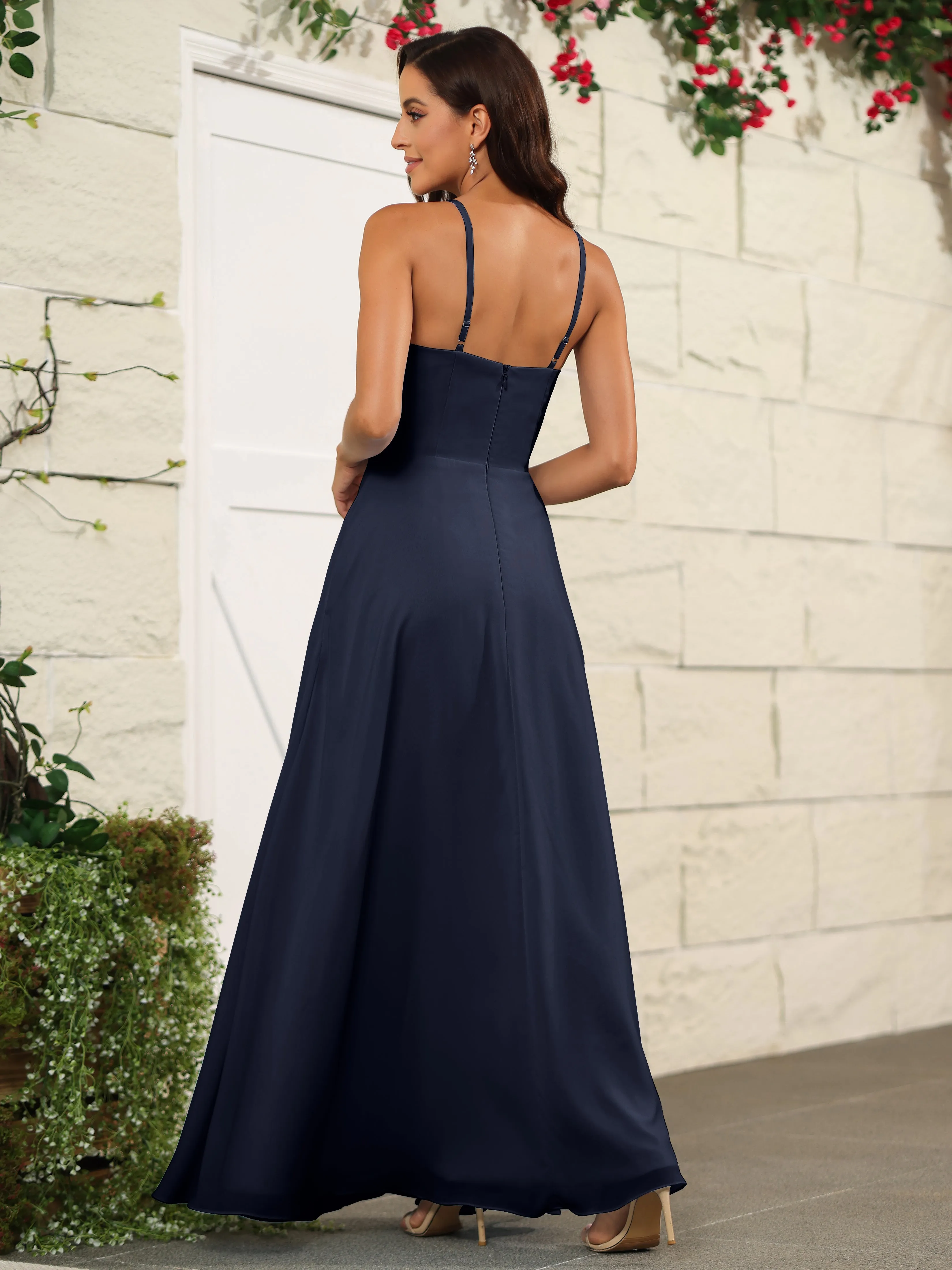 Beautiful Chiffon Spaghetti Straps Bridesmaid Dress with Pockets