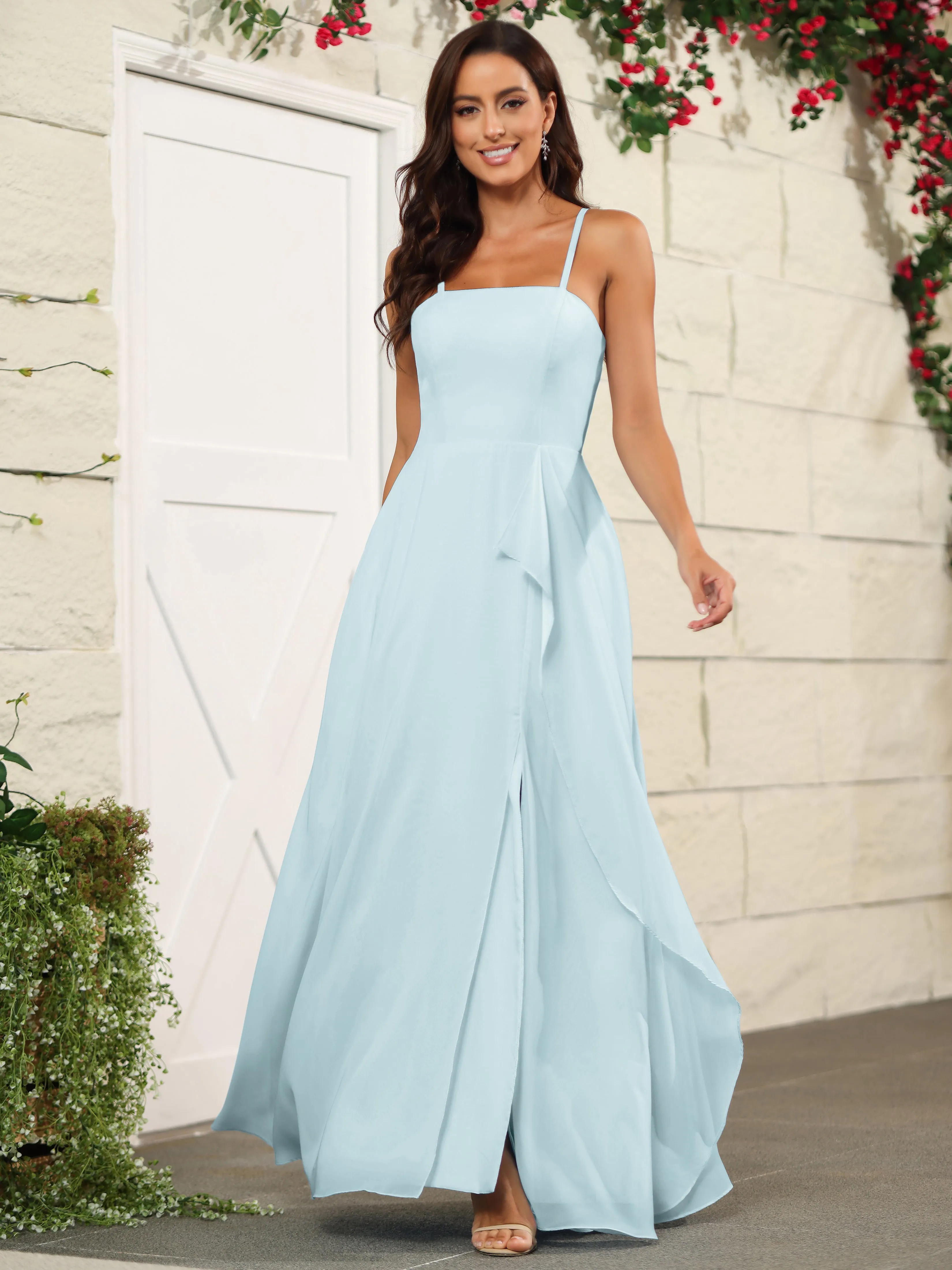 Beautiful Chiffon Spaghetti Straps Bridesmaid Dress with Pockets
