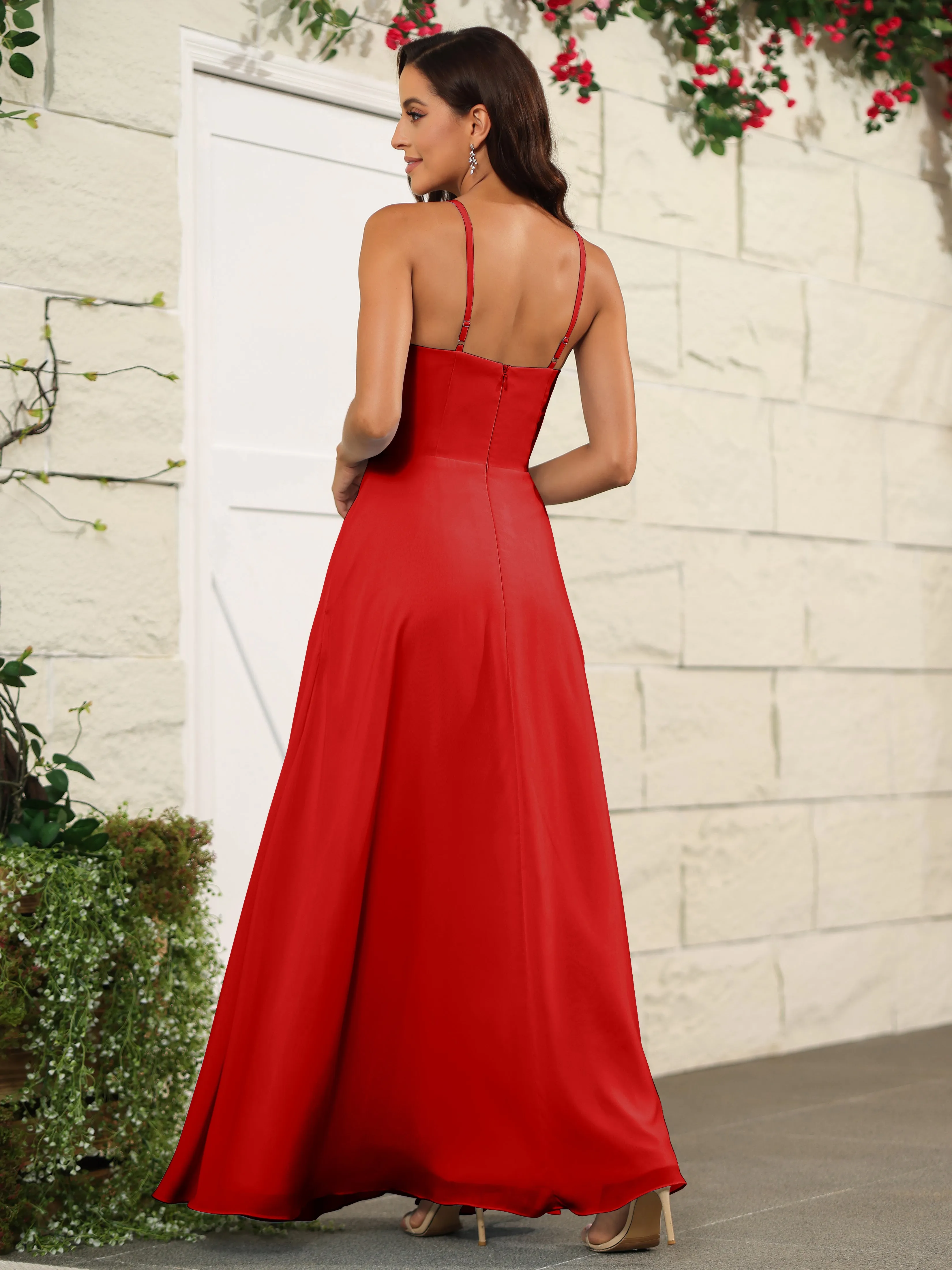 Beautiful Chiffon Spaghetti Straps Bridesmaid Dress with Pockets