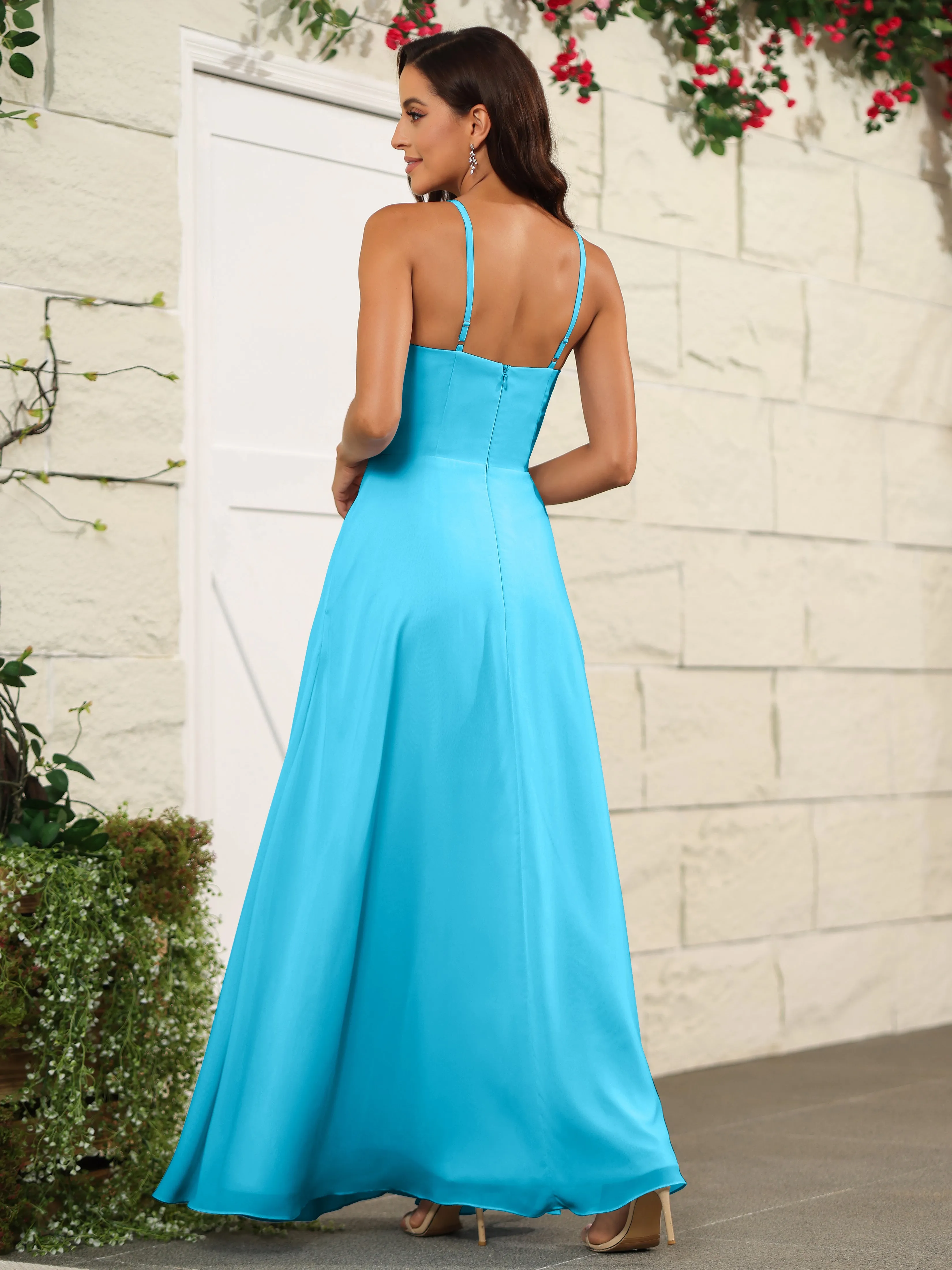 Beautiful Chiffon Spaghetti Straps Bridesmaid Dress with Pockets