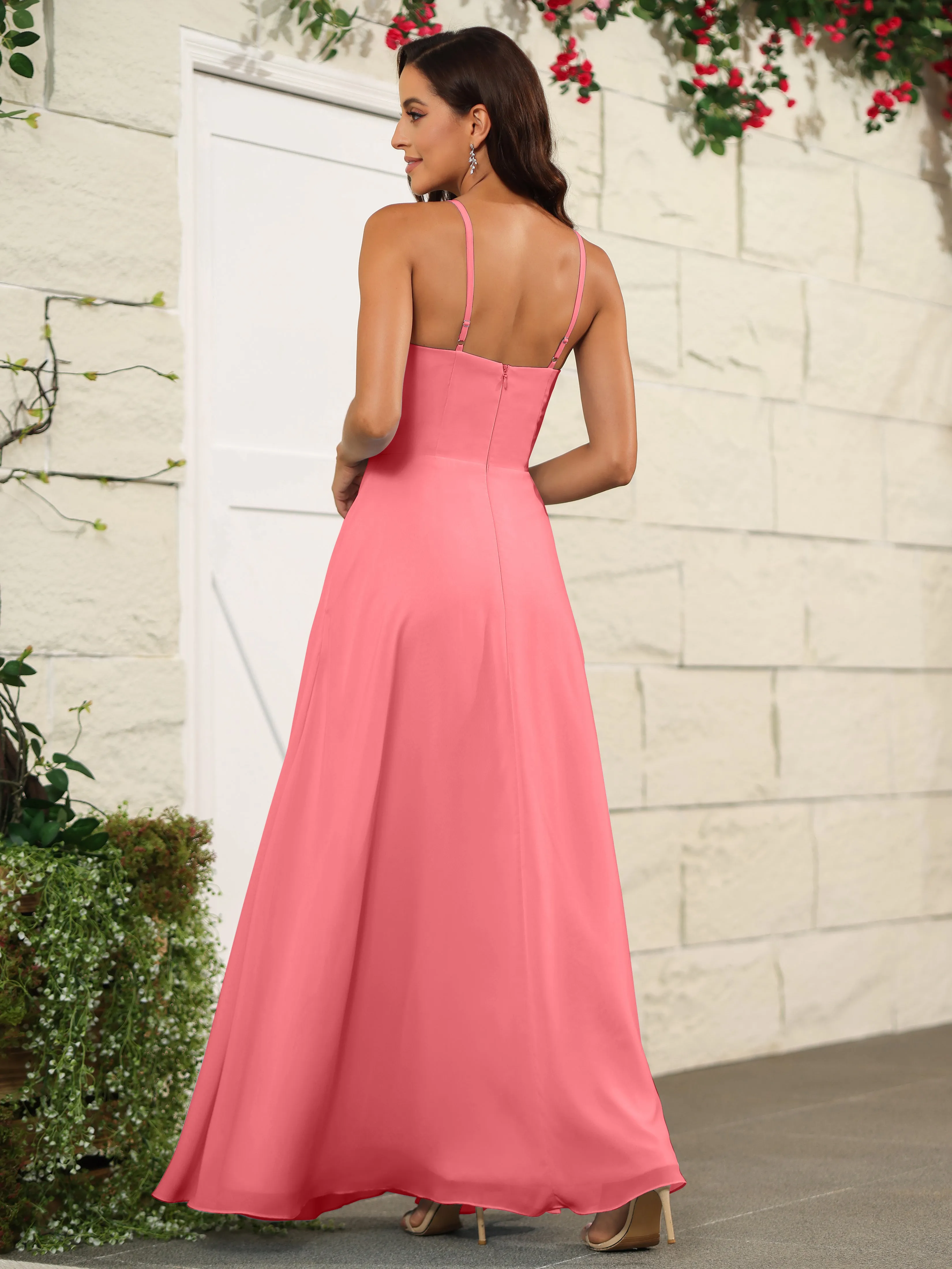 Beautiful Chiffon Spaghetti Straps Bridesmaid Dress with Pockets
