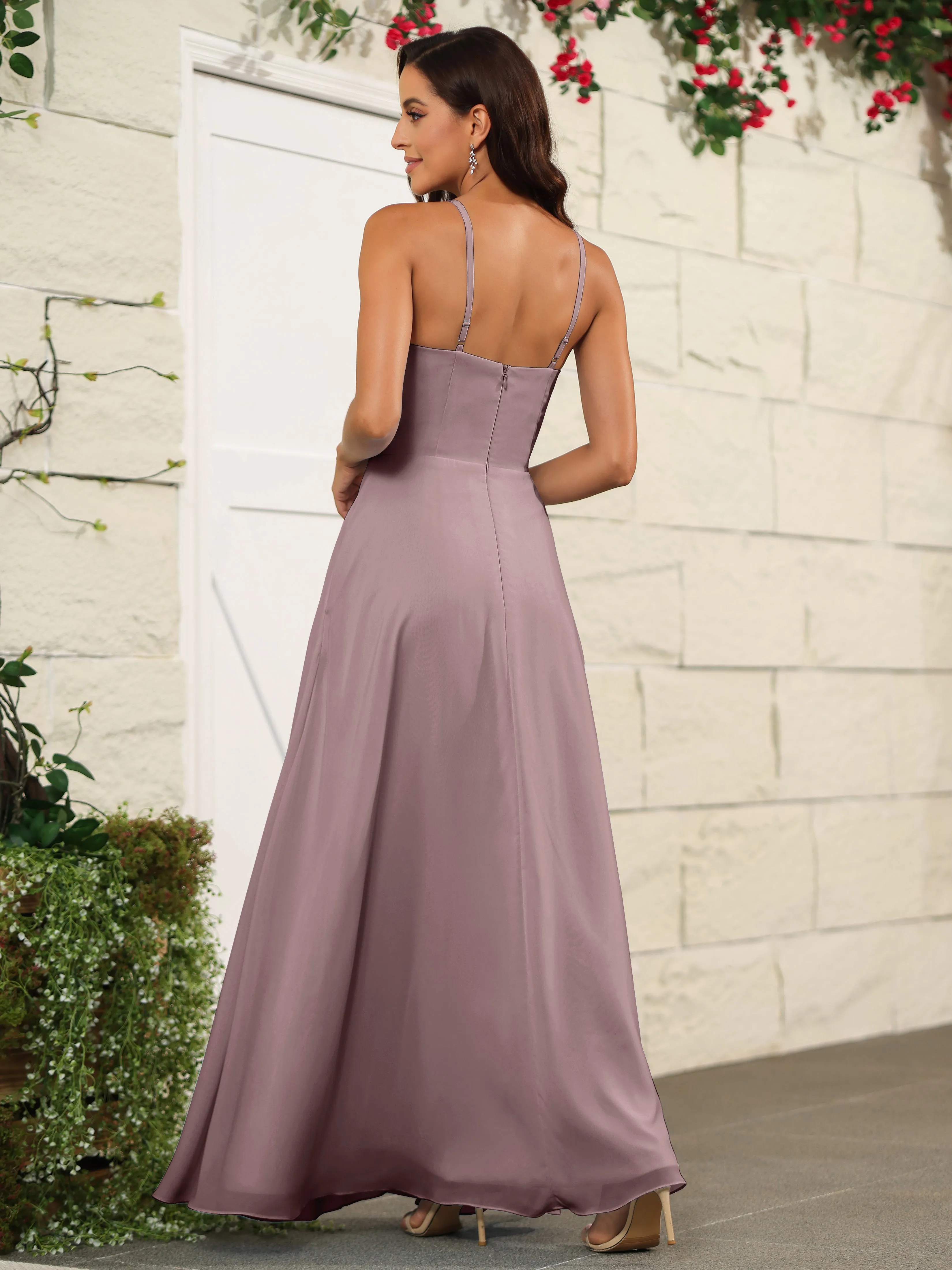 Beautiful Chiffon Spaghetti Straps Bridesmaid Dress with Pockets