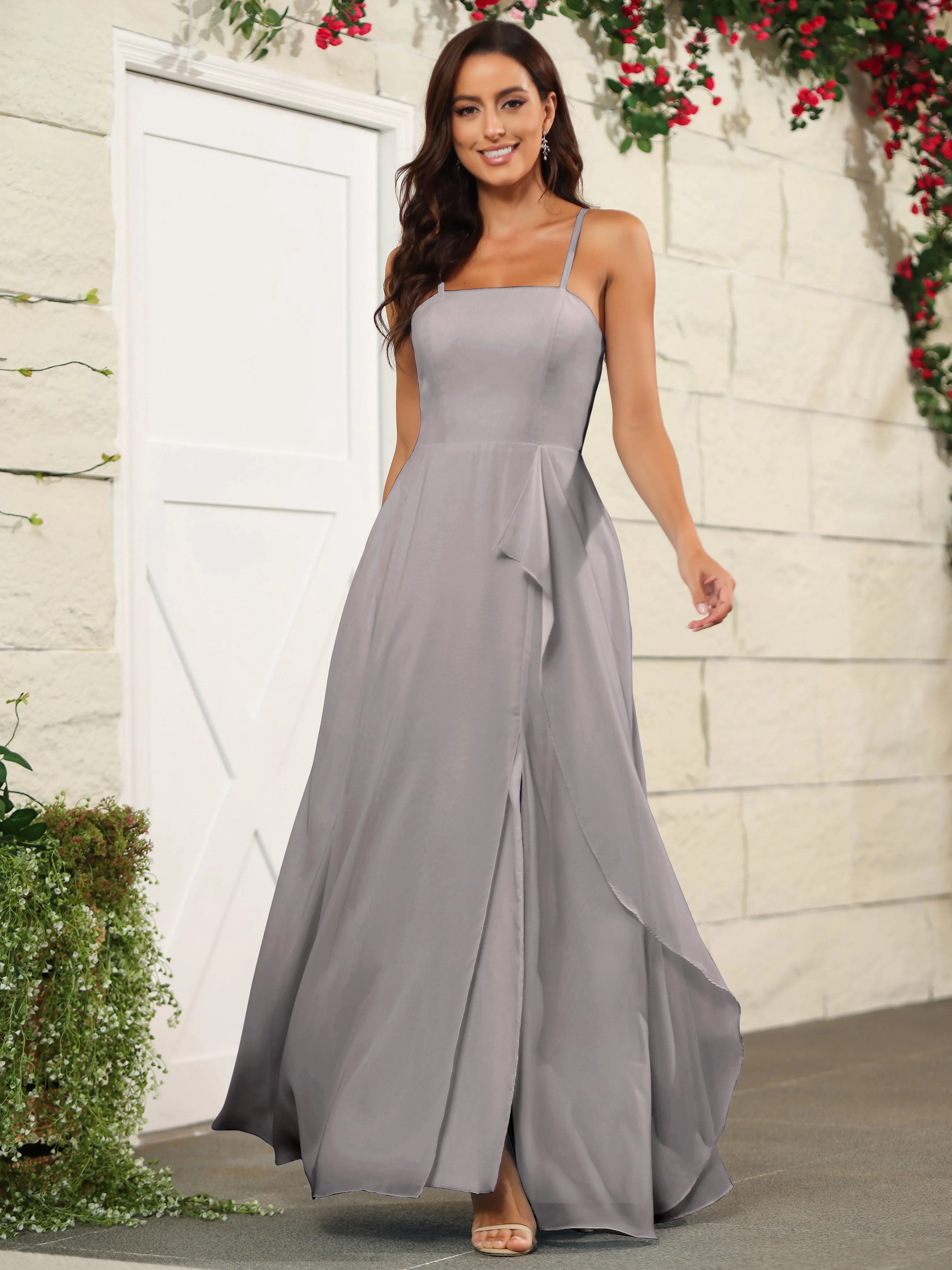 Beautiful Chiffon Spaghetti Straps Bridesmaid Dress with Pockets