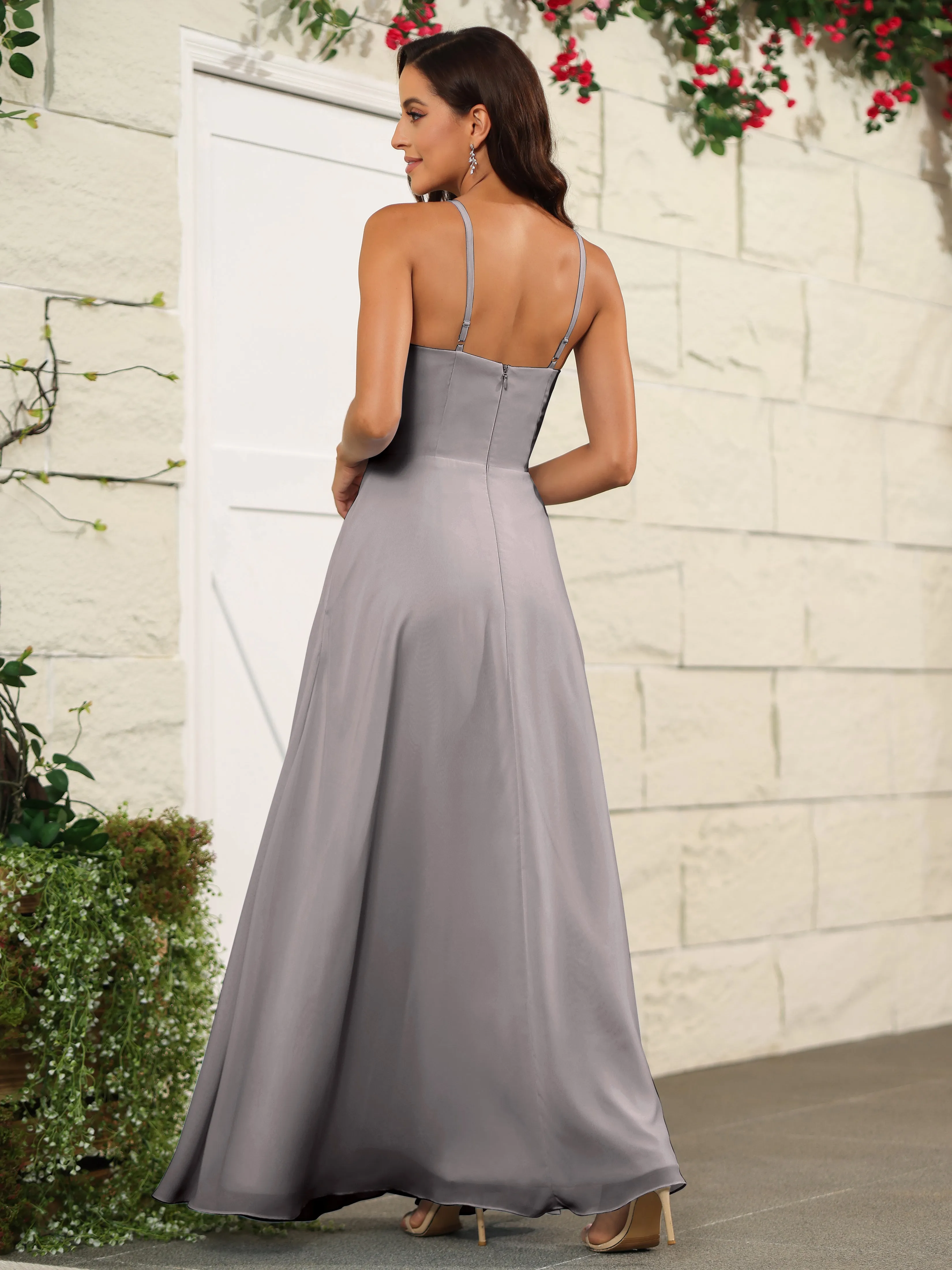 Beautiful Chiffon Spaghetti Straps Bridesmaid Dress with Pockets