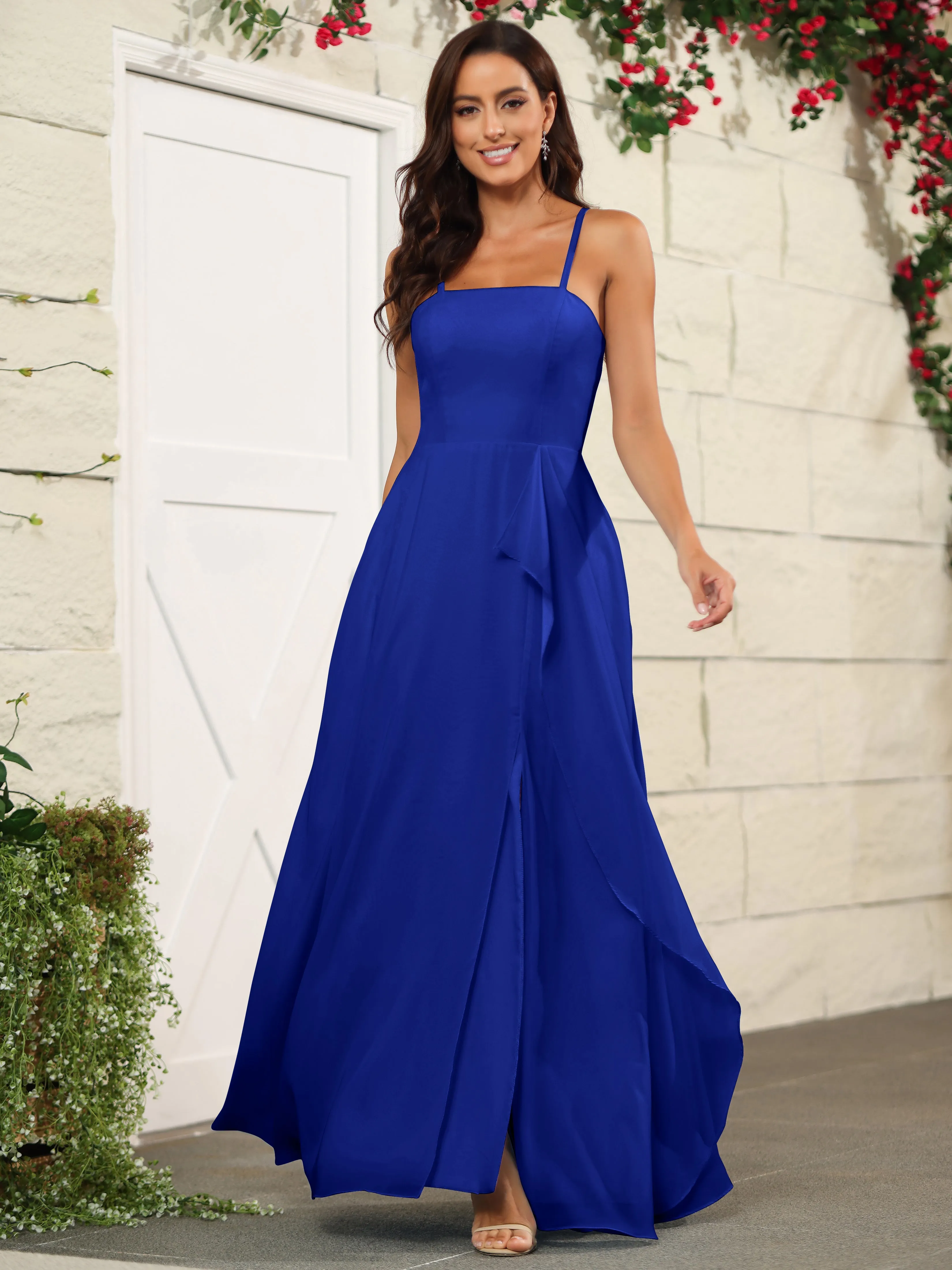 Beautiful Chiffon Spaghetti Straps Bridesmaid Dress with Pockets