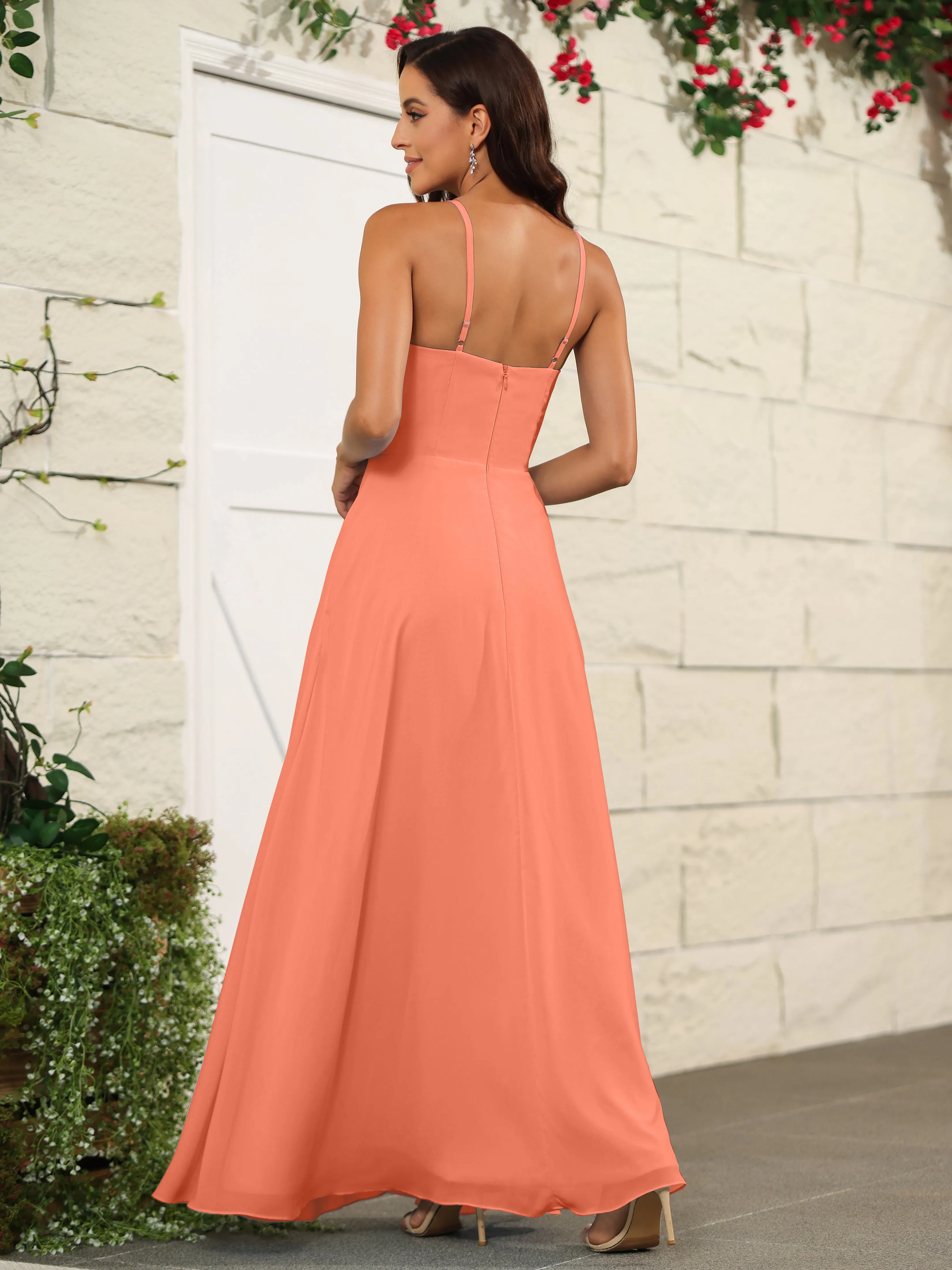 Beautiful Chiffon Spaghetti Straps Bridesmaid Dress with Pockets