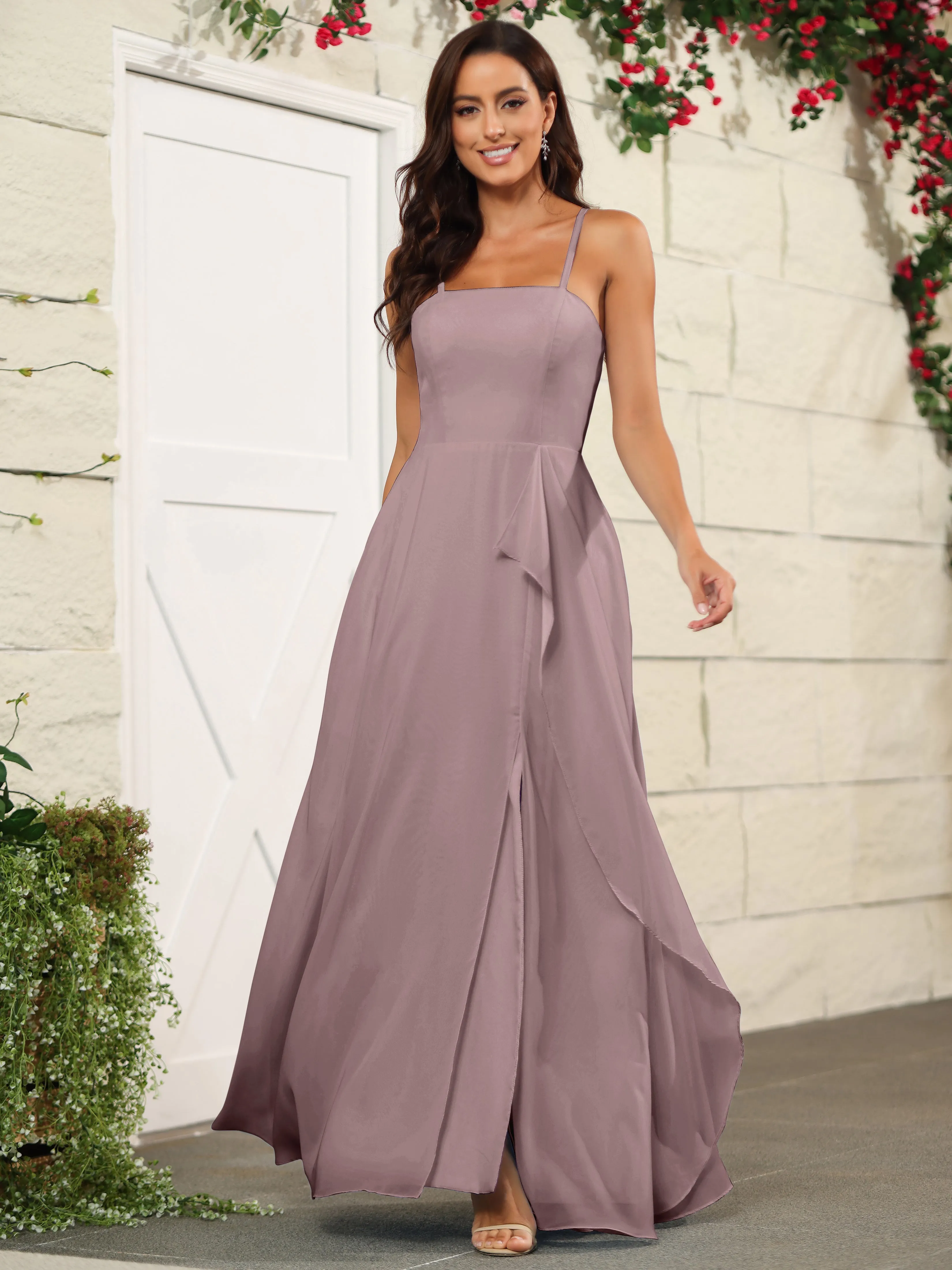 Beautiful Chiffon Spaghetti Straps Bridesmaid Dress with Pockets