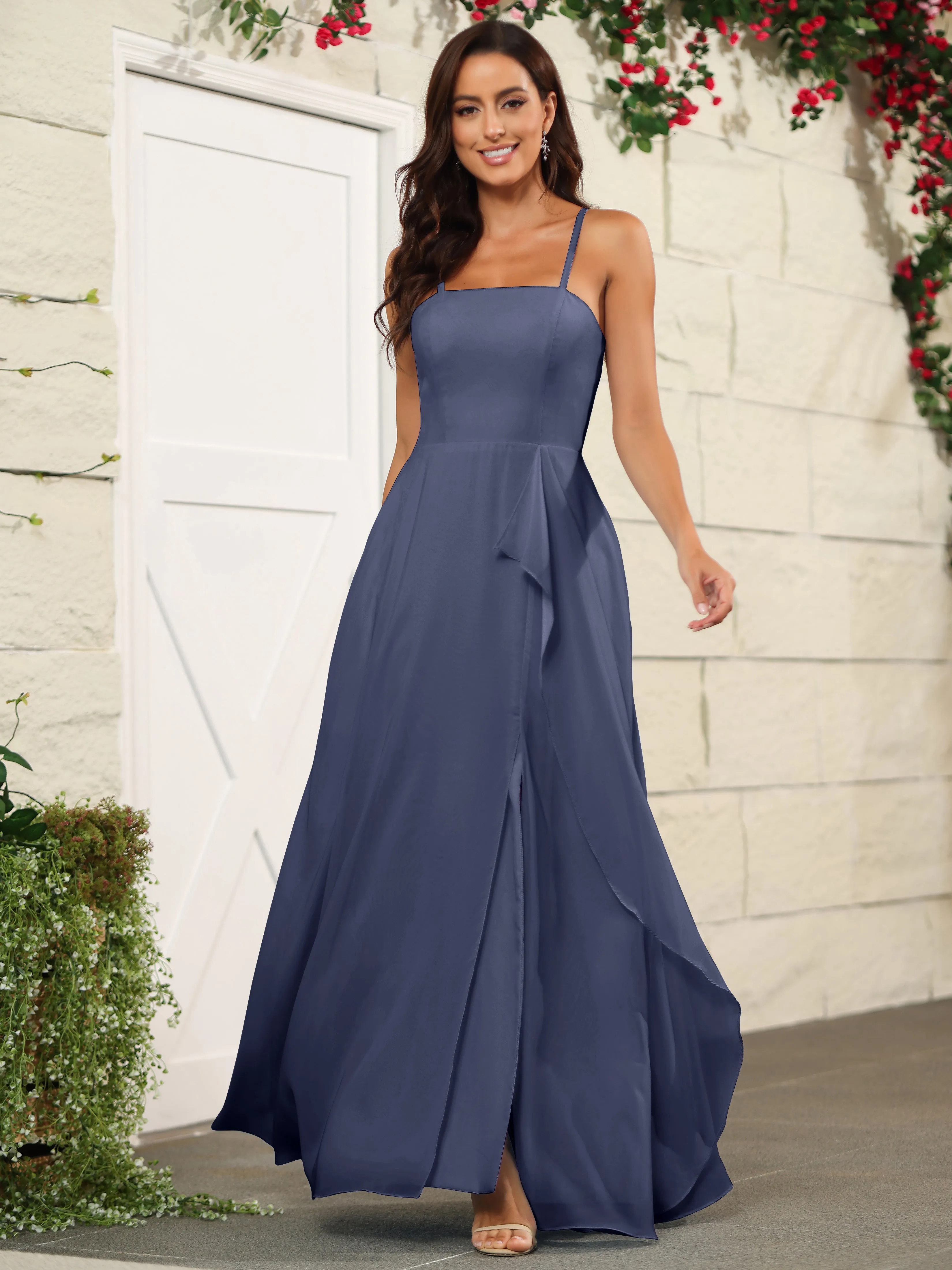 Beautiful Chiffon Spaghetti Straps Bridesmaid Dress with Pockets