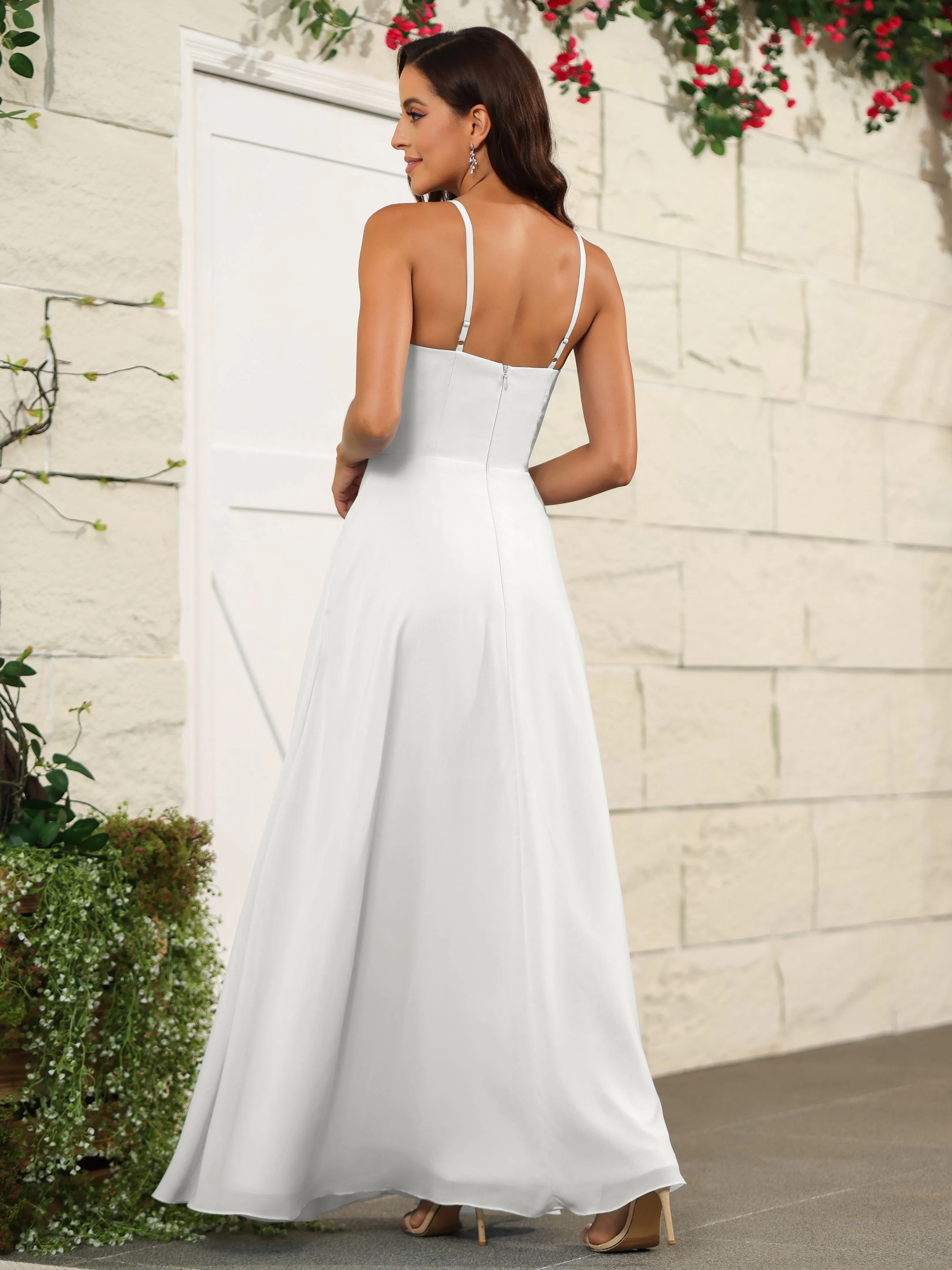 Beautiful Chiffon Spaghetti Straps Bridesmaid Dress with Pockets