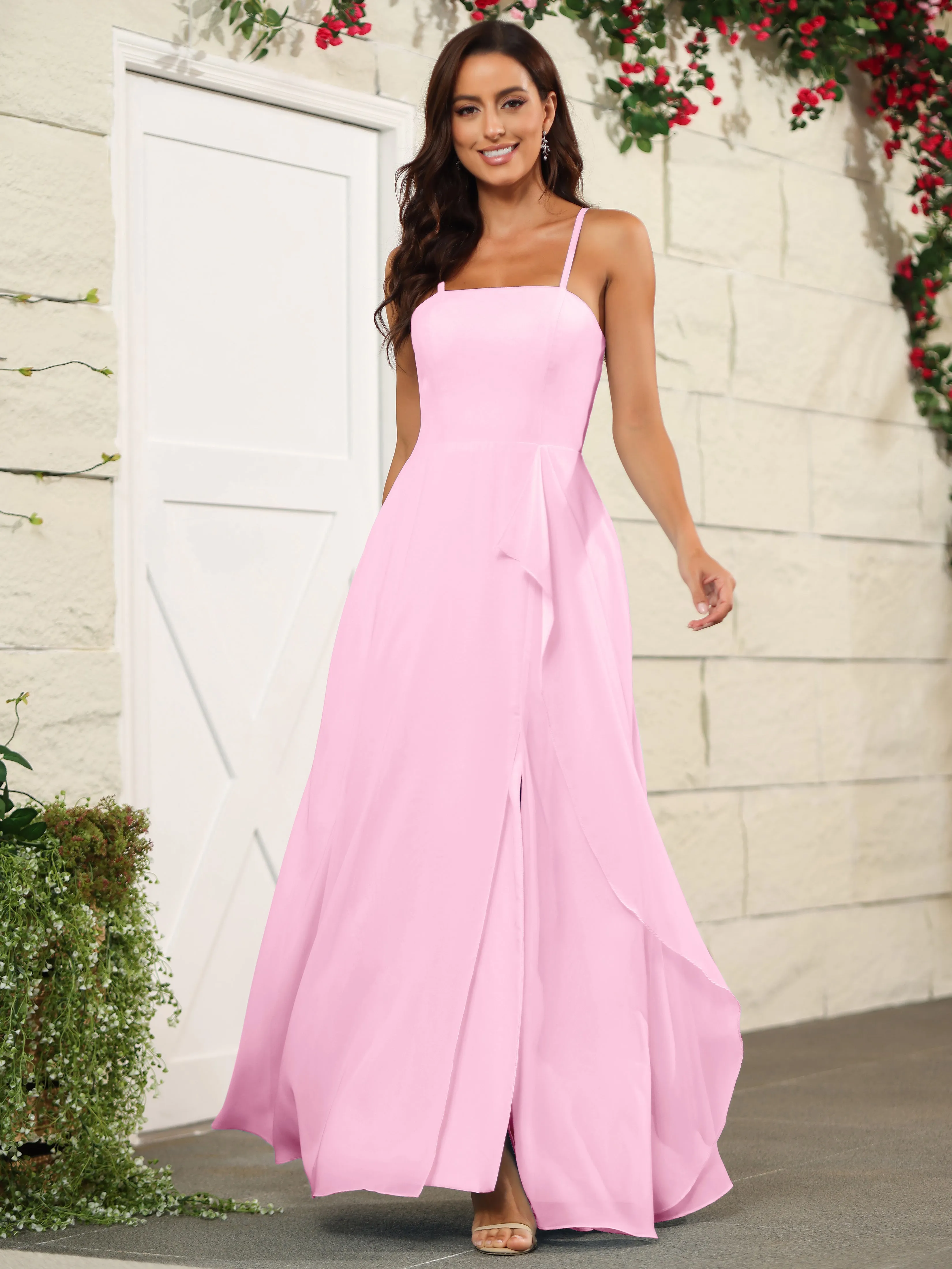 Beautiful Chiffon Spaghetti Straps Bridesmaid Dress with Pockets