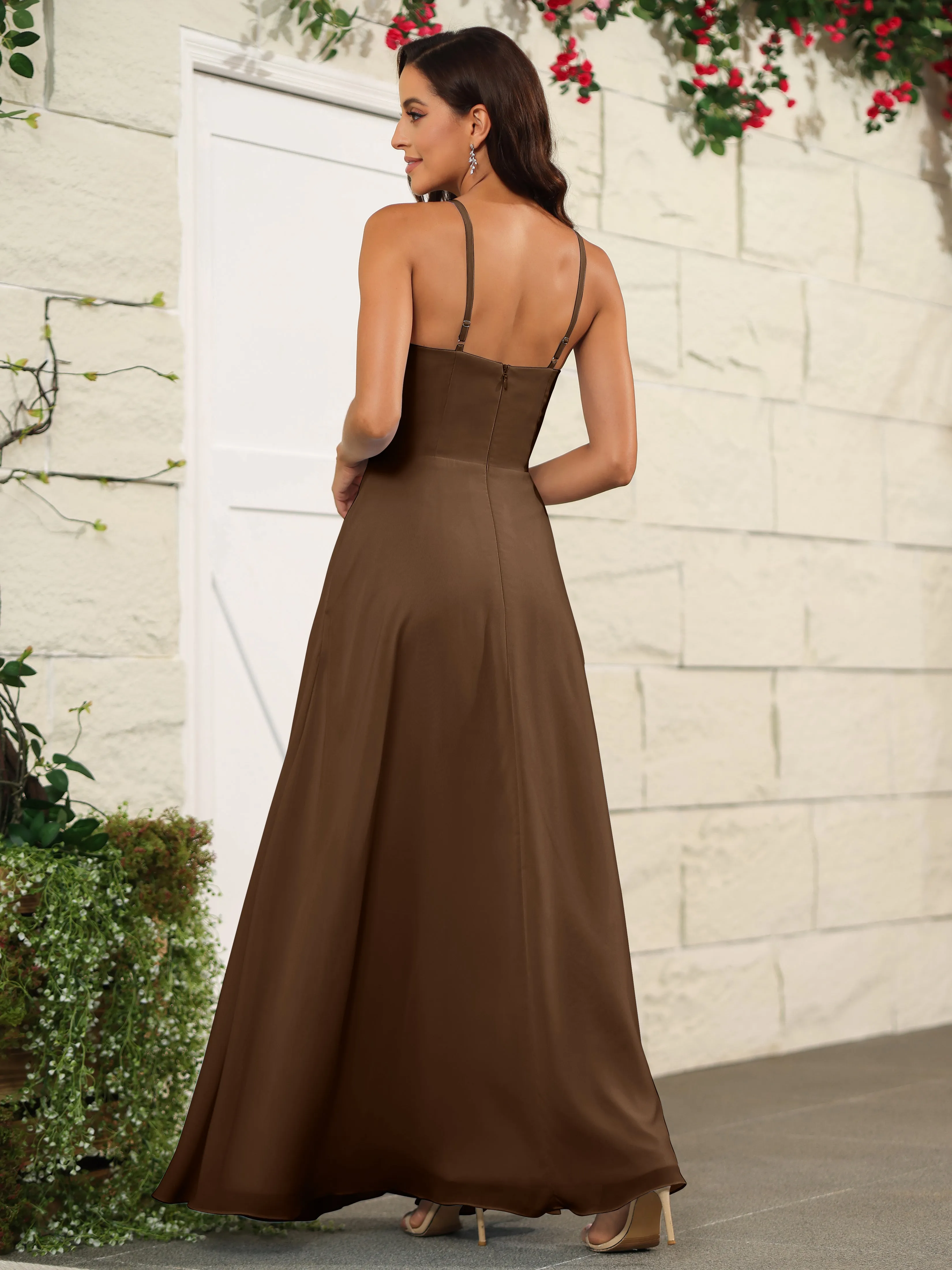 Beautiful Chiffon Spaghetti Straps Bridesmaid Dress with Pockets