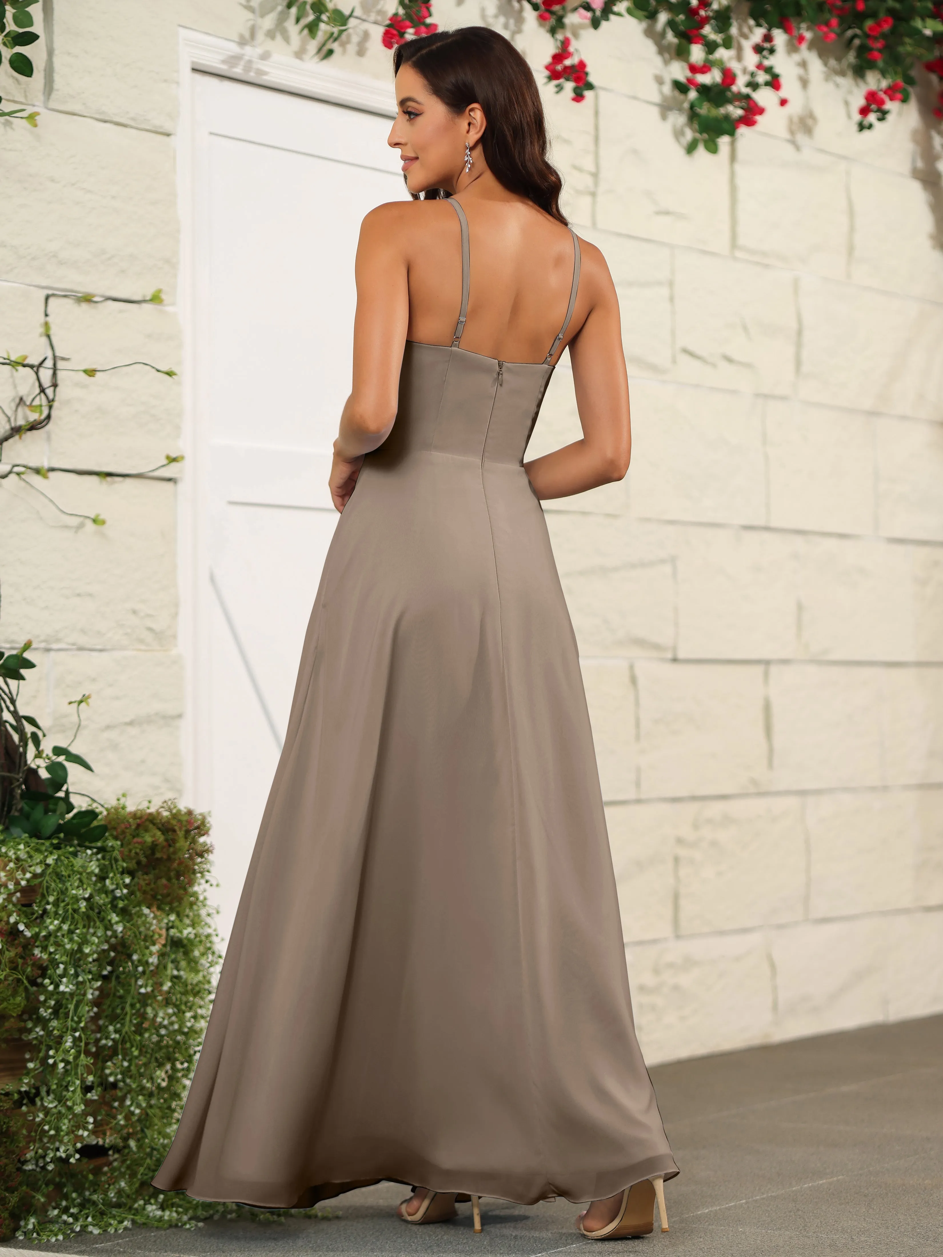 Beautiful Chiffon Spaghetti Straps Bridesmaid Dress with Pockets