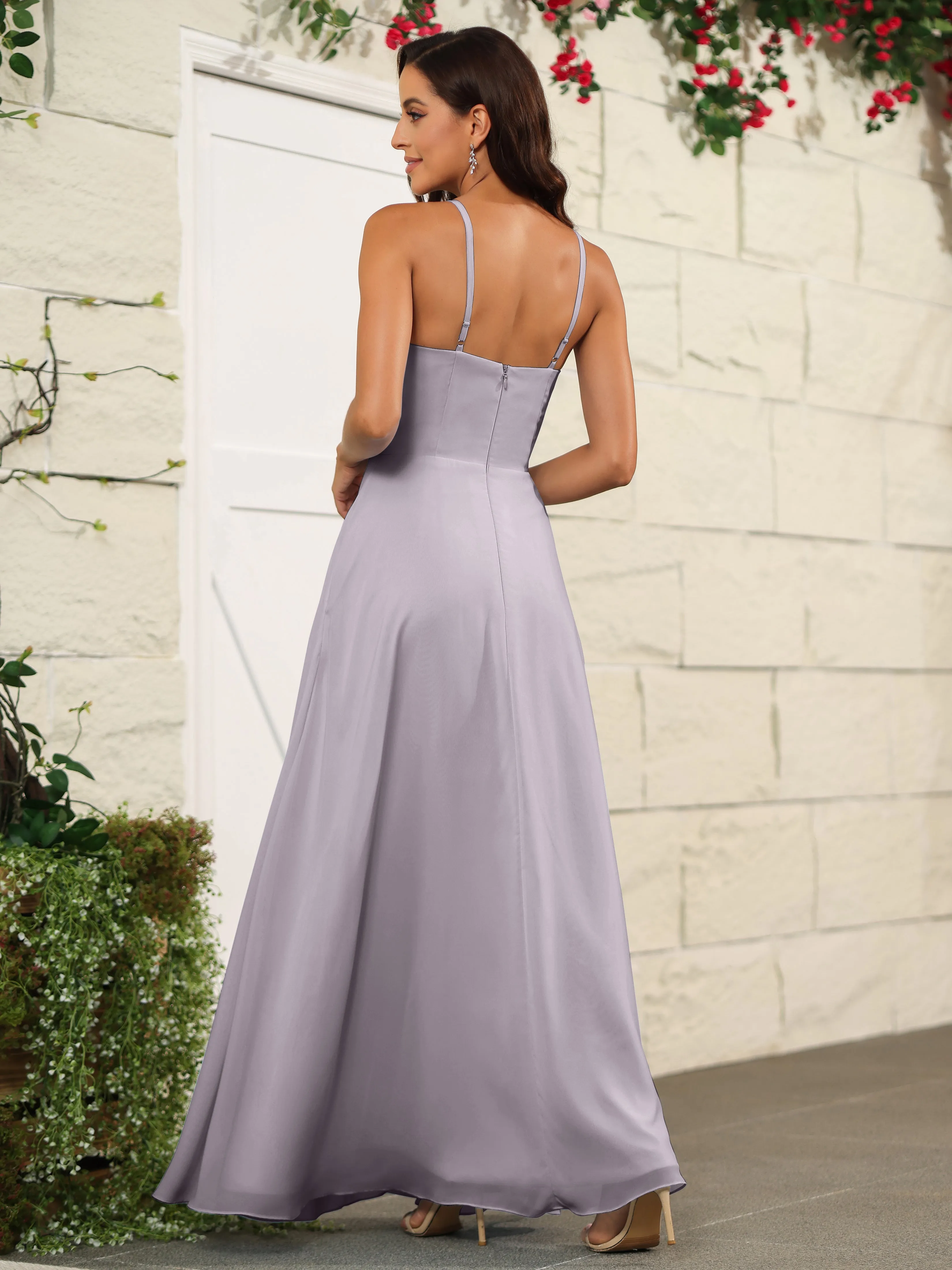 Beautiful Chiffon Spaghetti Straps Bridesmaid Dress with Pockets