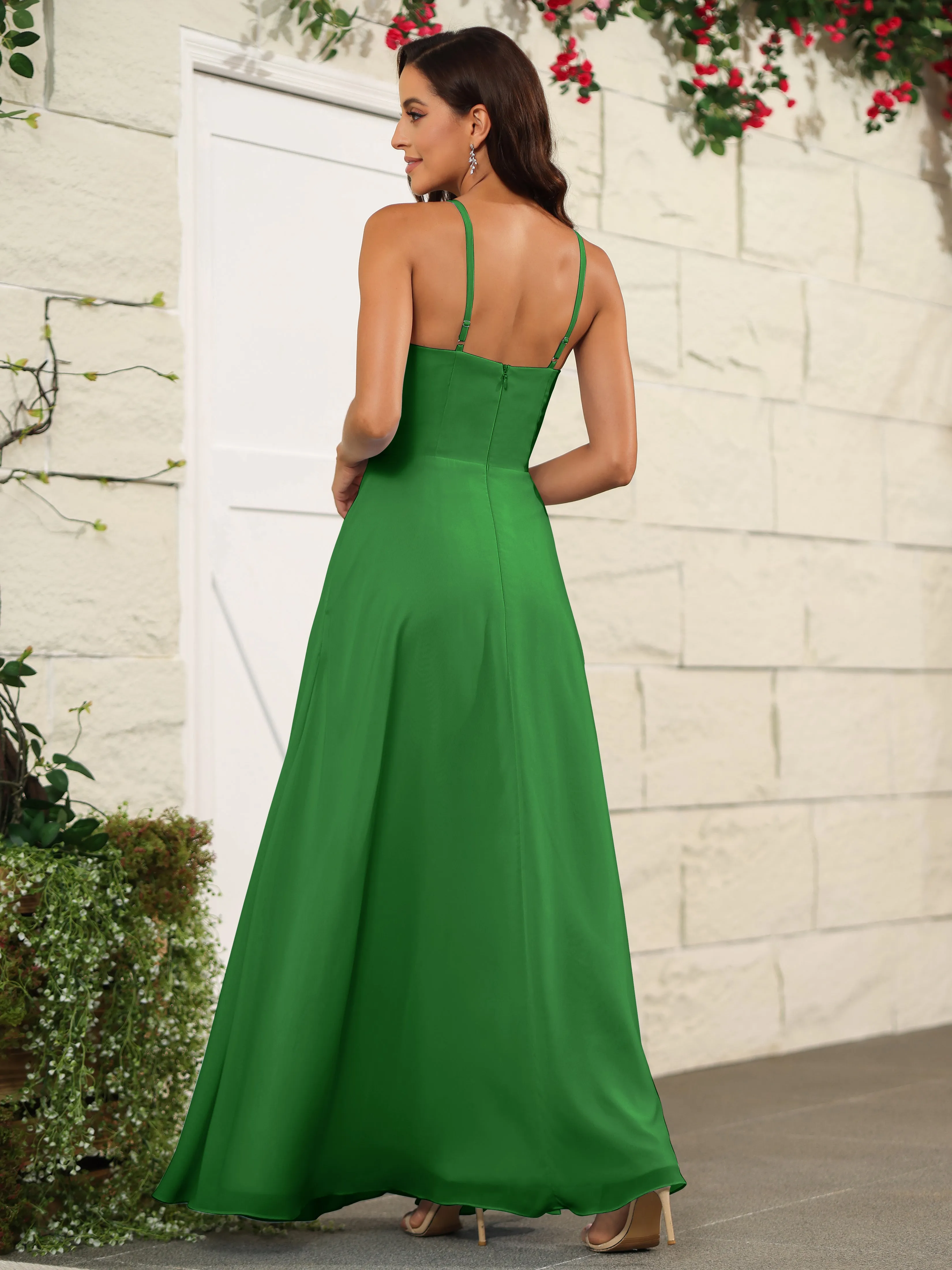 Beautiful Chiffon Spaghetti Straps Bridesmaid Dress with Pockets