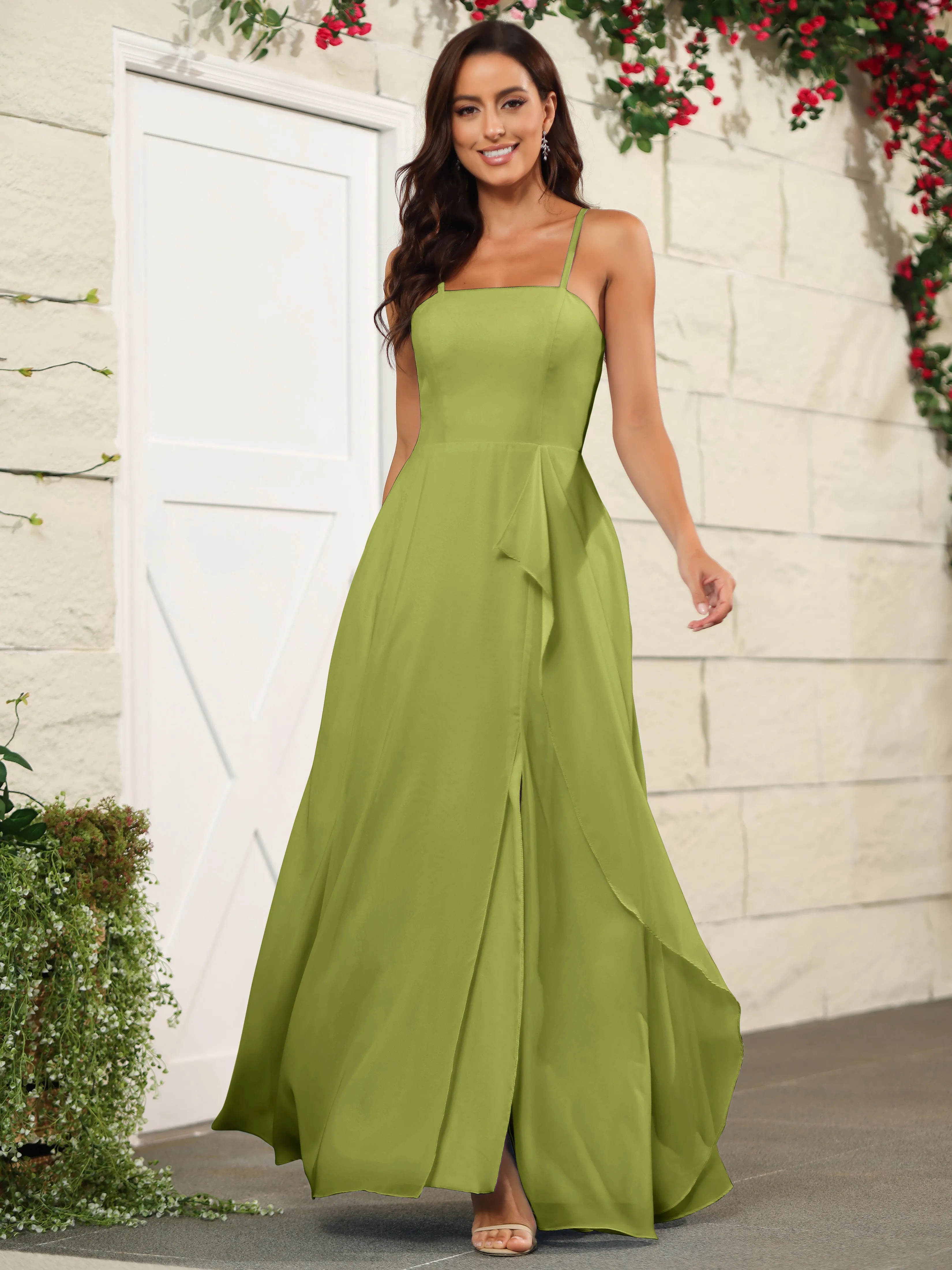 Beautiful Chiffon Spaghetti Straps Bridesmaid Dress with Pockets