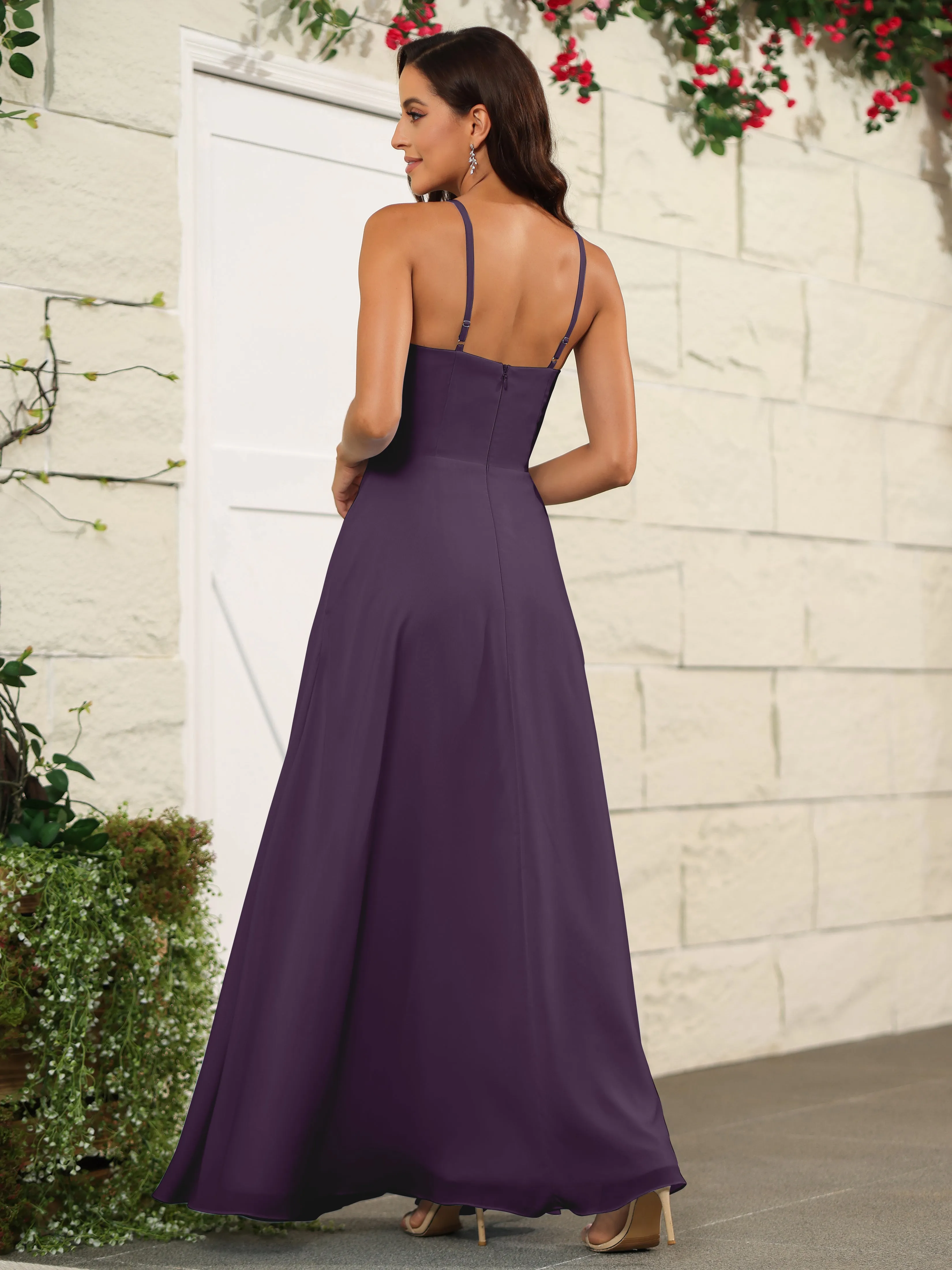 Beautiful Chiffon Spaghetti Straps Bridesmaid Dress with Pockets