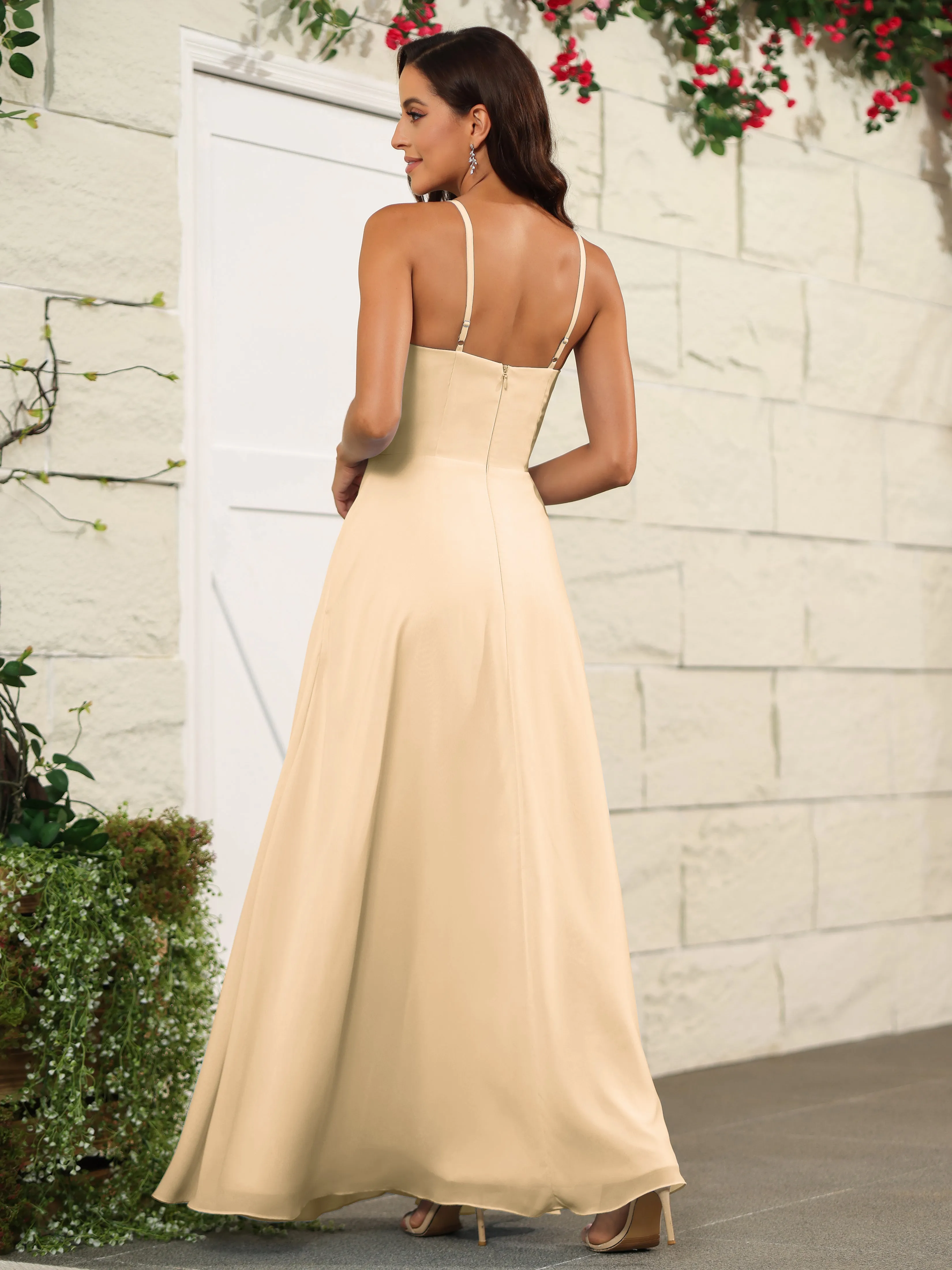 Beautiful Chiffon Spaghetti Straps Bridesmaid Dress with Pockets