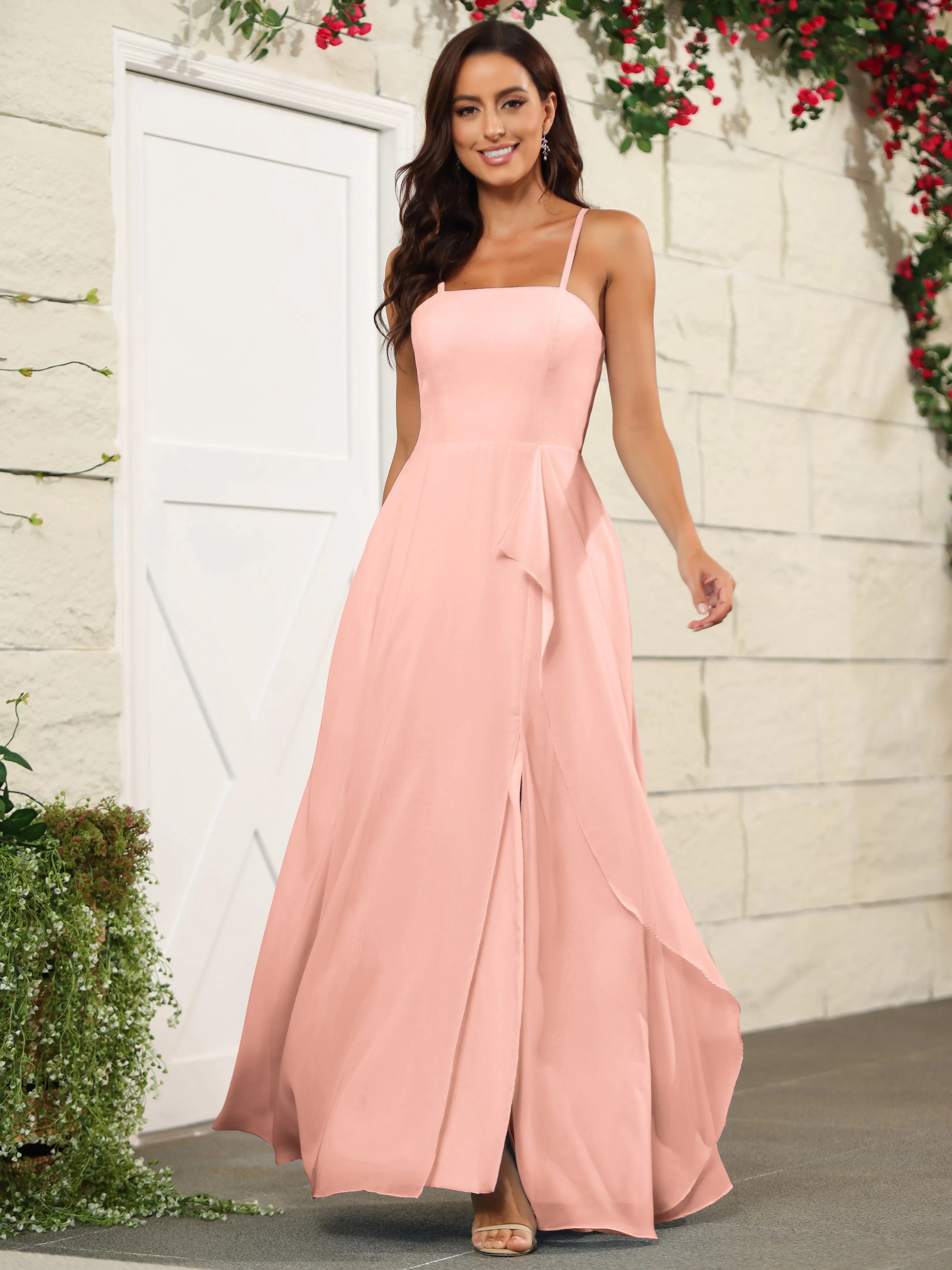 Beautiful Chiffon Spaghetti Straps Bridesmaid Dress with Pockets