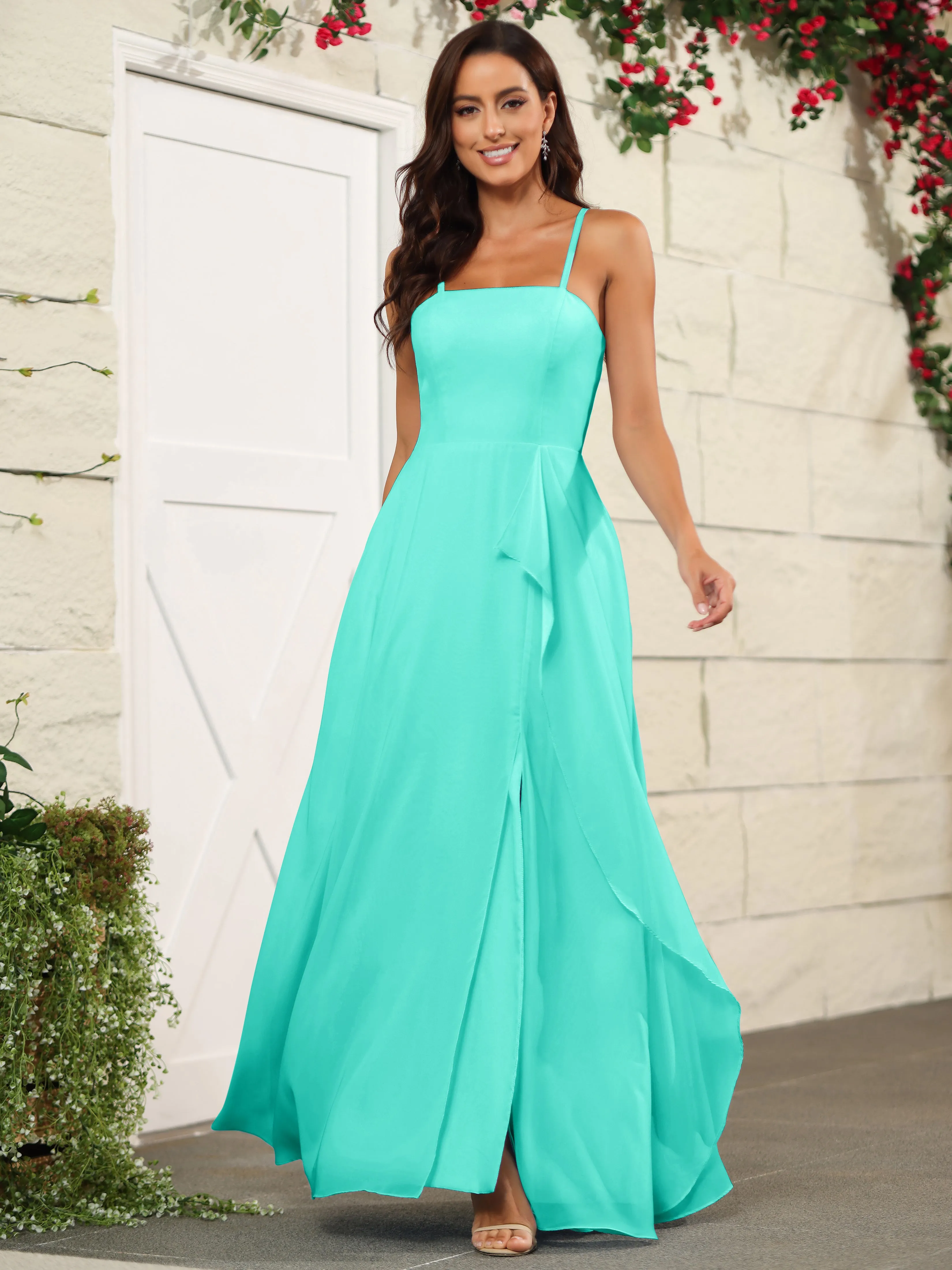 Beautiful Chiffon Spaghetti Straps Bridesmaid Dress with Pockets