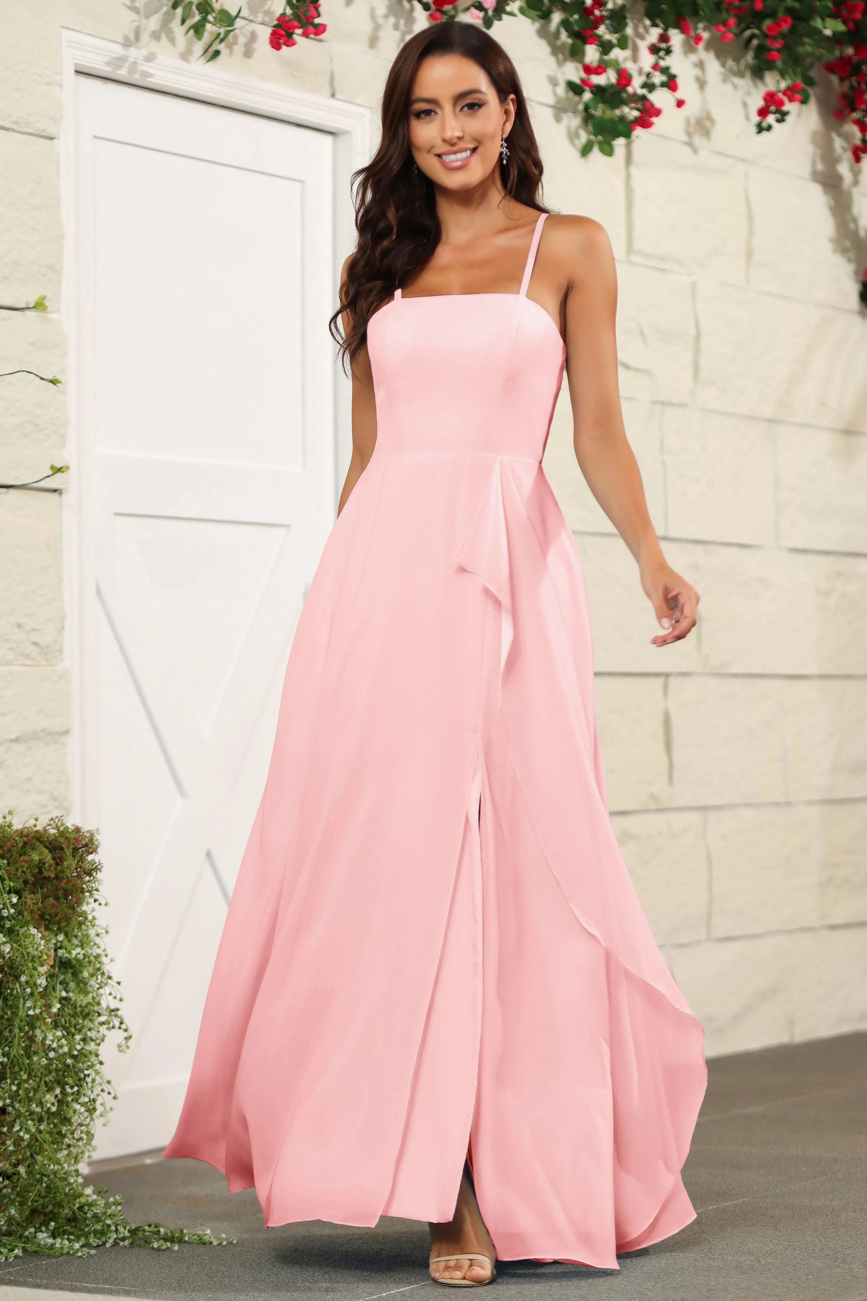 Beautiful Chiffon Spaghetti Straps Bridesmaid Dress with Pockets