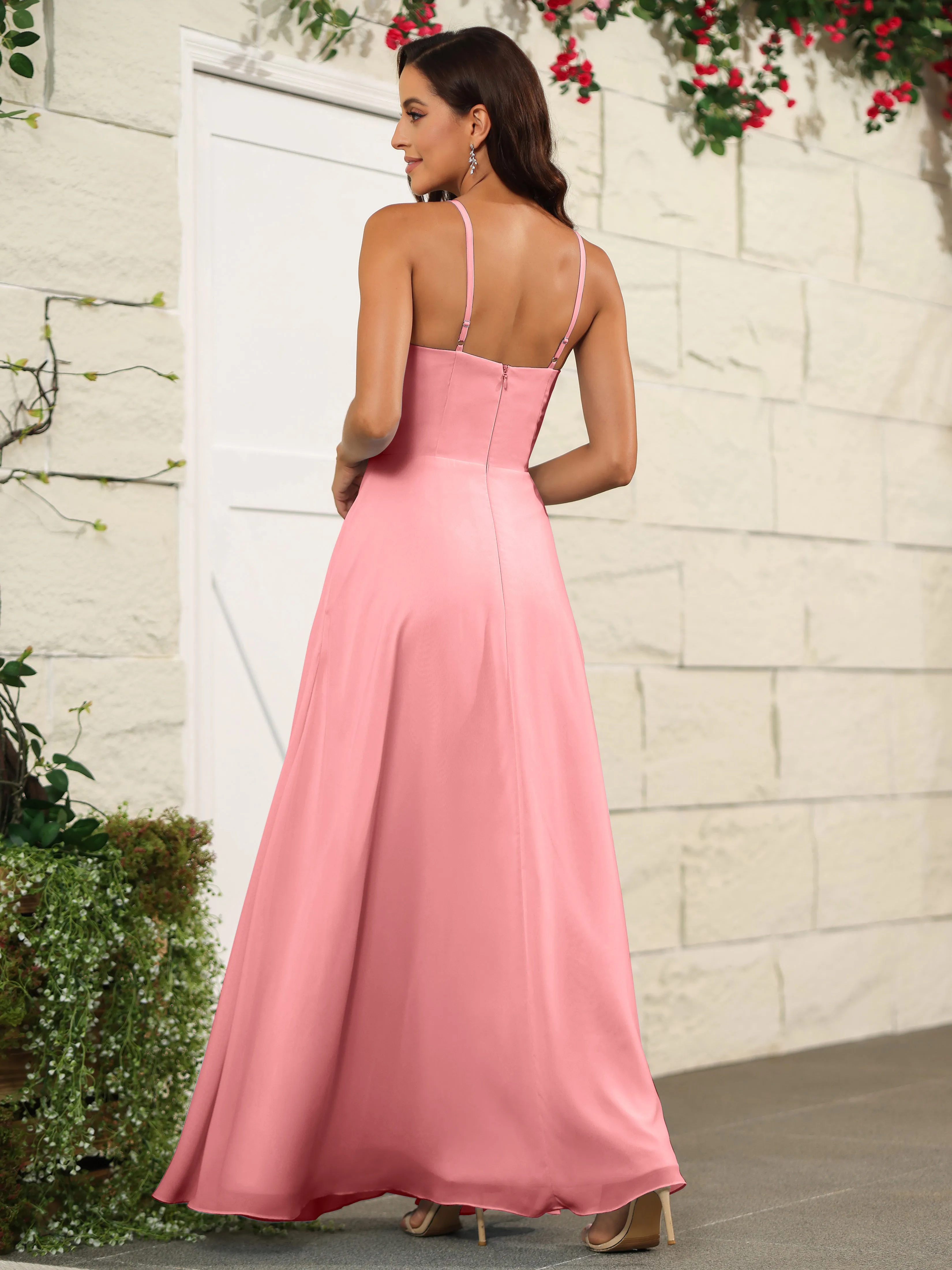 Beautiful Chiffon Spaghetti Straps Bridesmaid Dress with Pockets