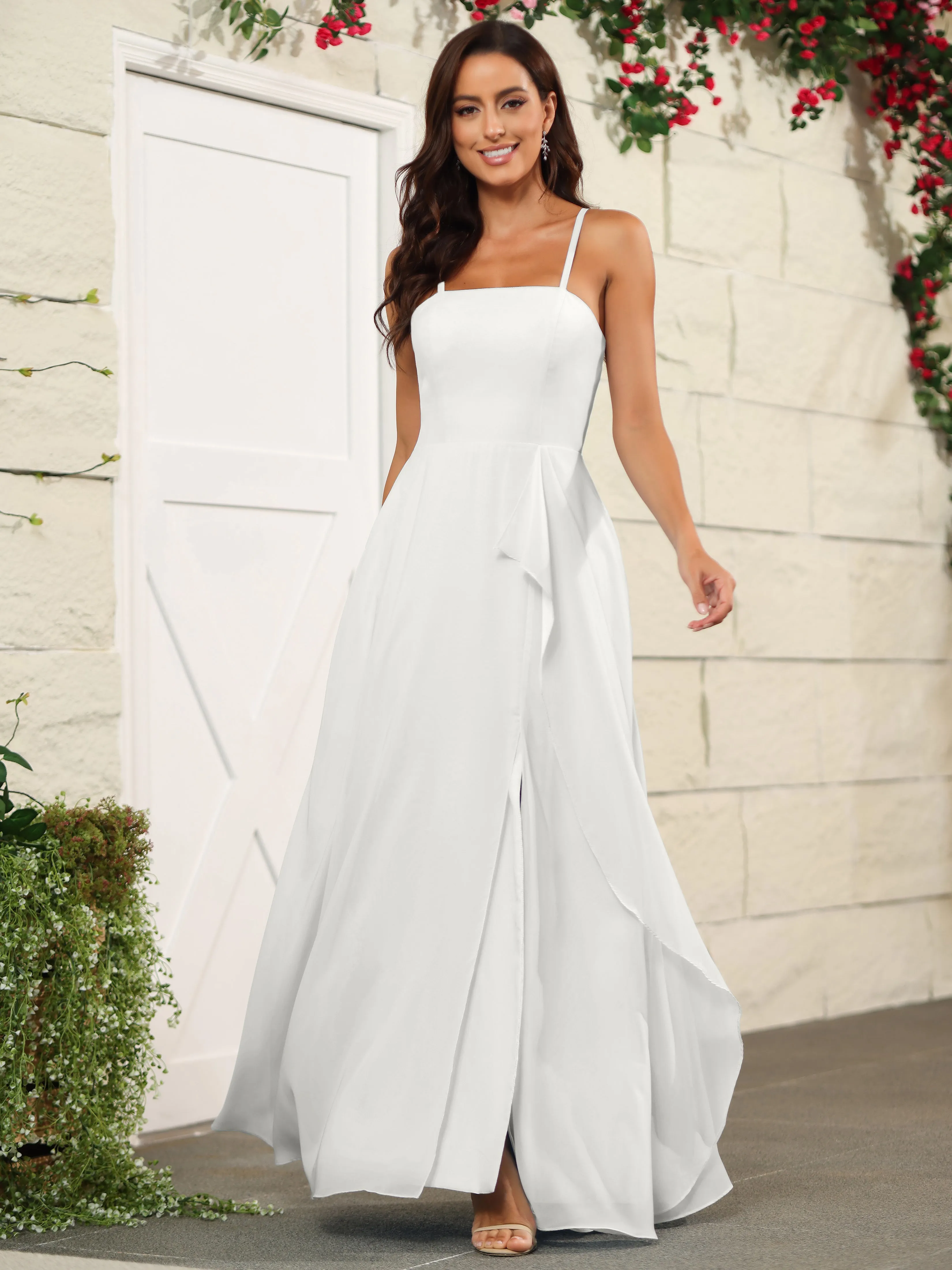 Beautiful Chiffon Spaghetti Straps Bridesmaid Dress with Pockets