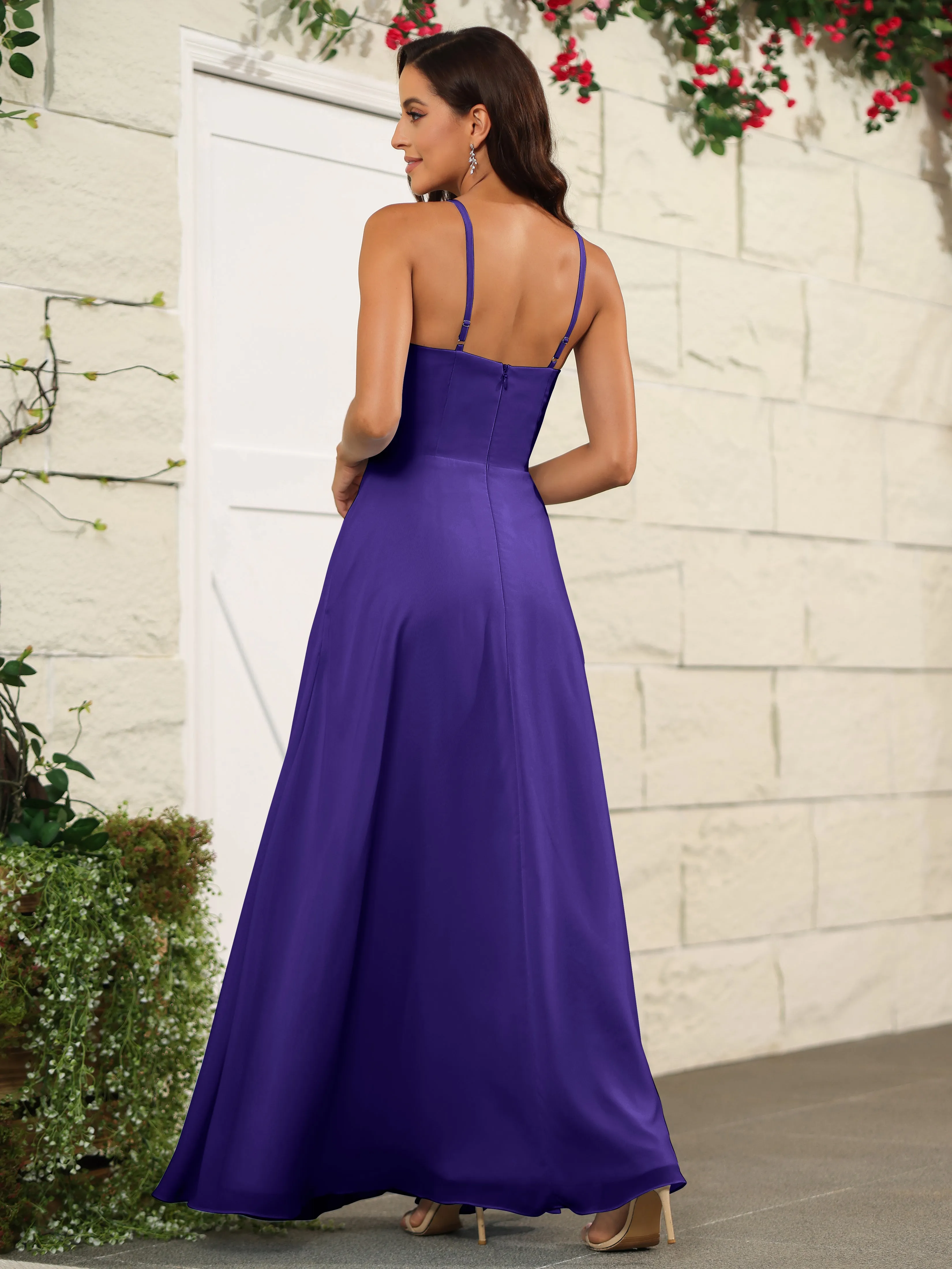Beautiful Chiffon Spaghetti Straps Bridesmaid Dress with Pockets