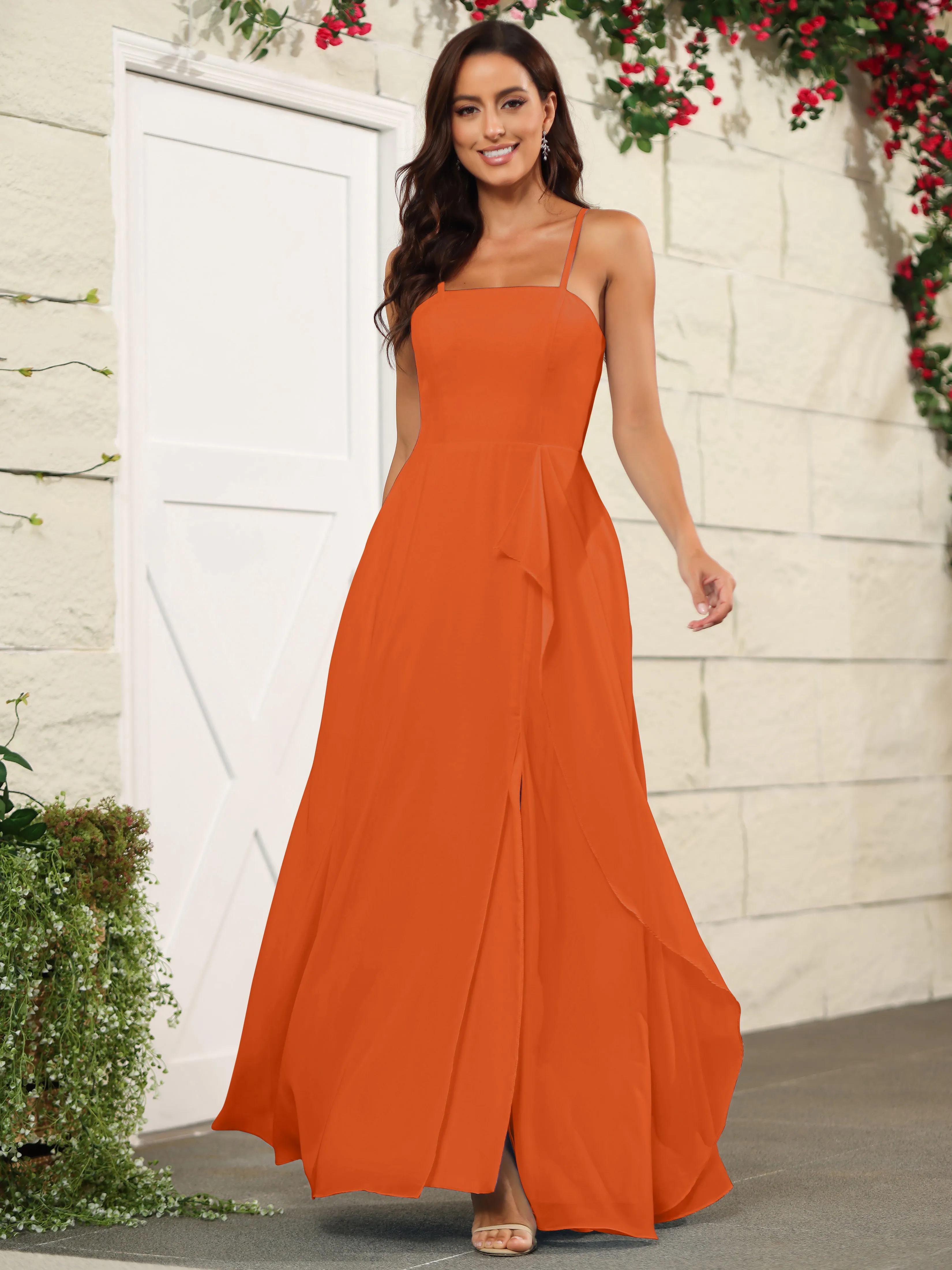 Beautiful Chiffon Spaghetti Straps Bridesmaid Dress with Pockets