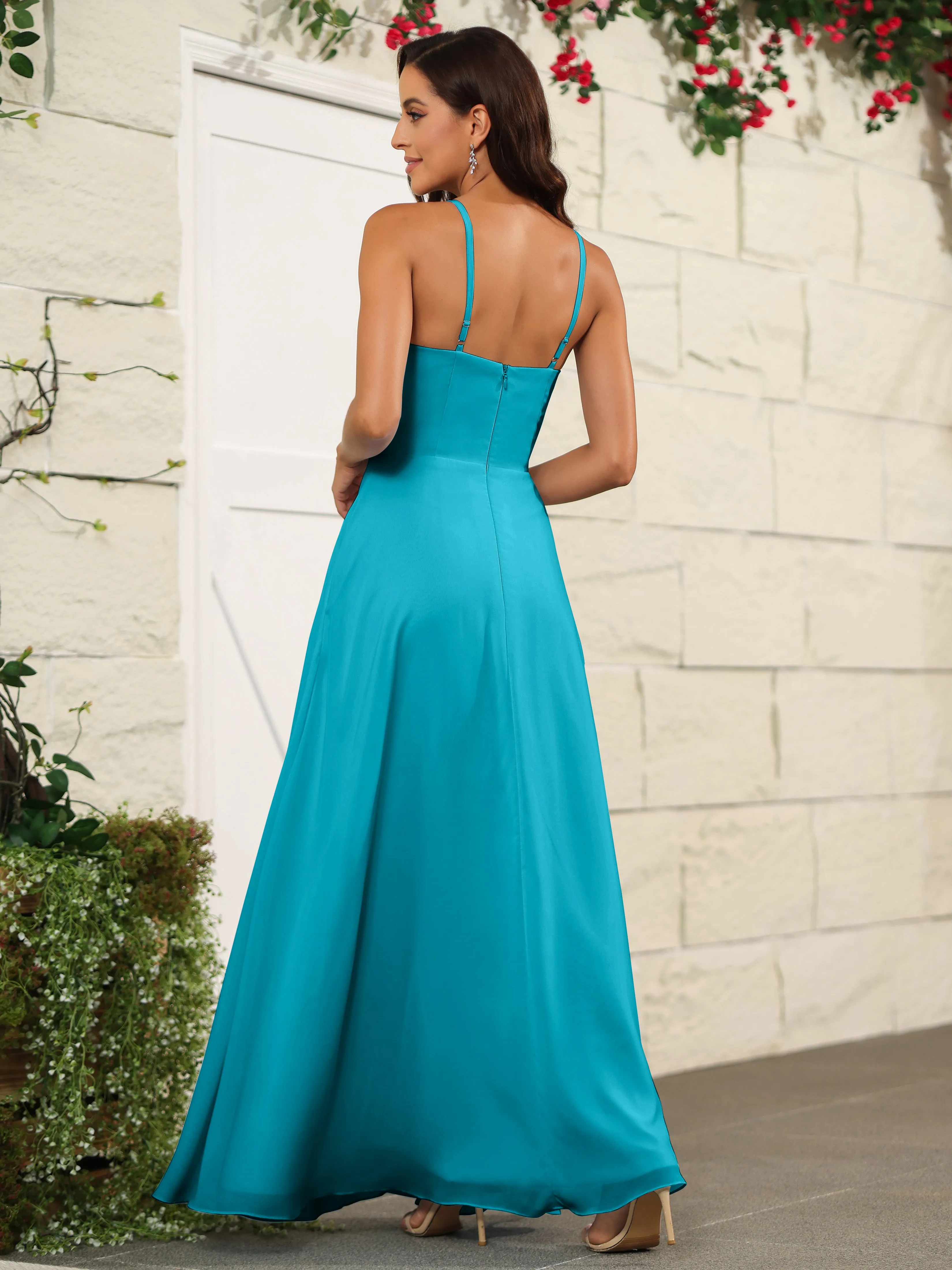 Beautiful Chiffon Spaghetti Straps Bridesmaid Dress with Pockets