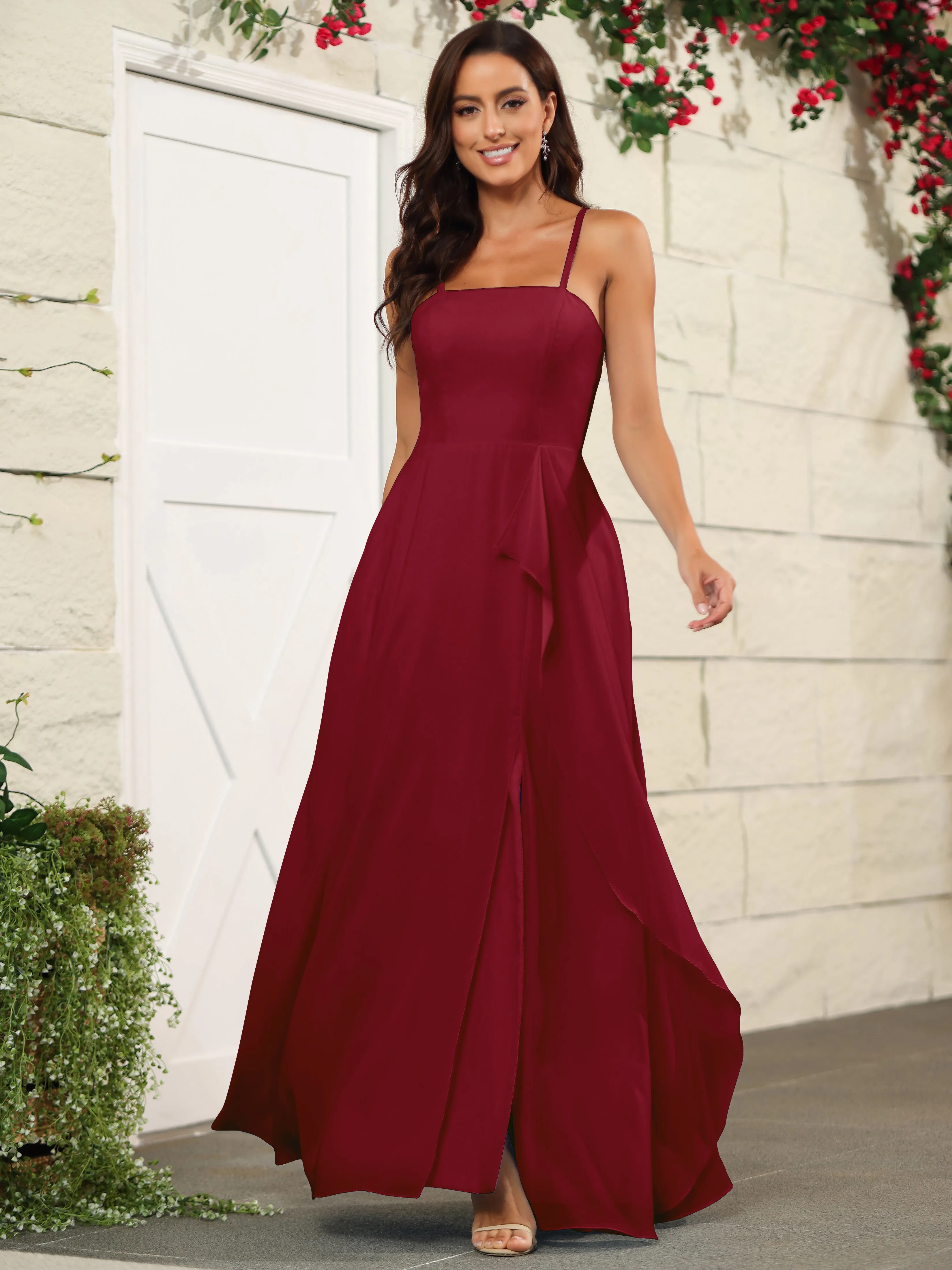 Beautiful Chiffon Spaghetti Straps Bridesmaid Dress with Pockets