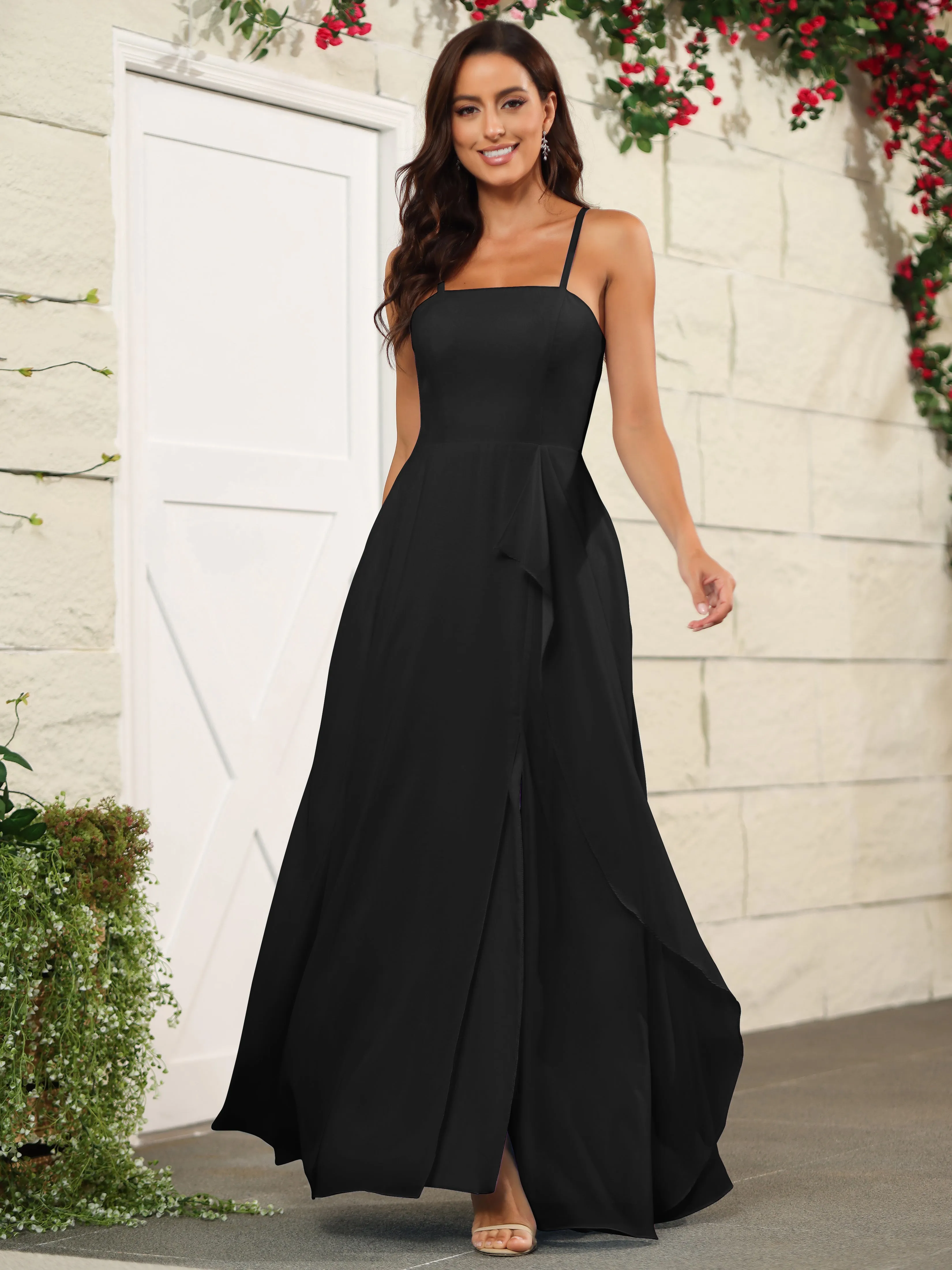 Beautiful Chiffon Spaghetti Straps Bridesmaid Dress with Pockets