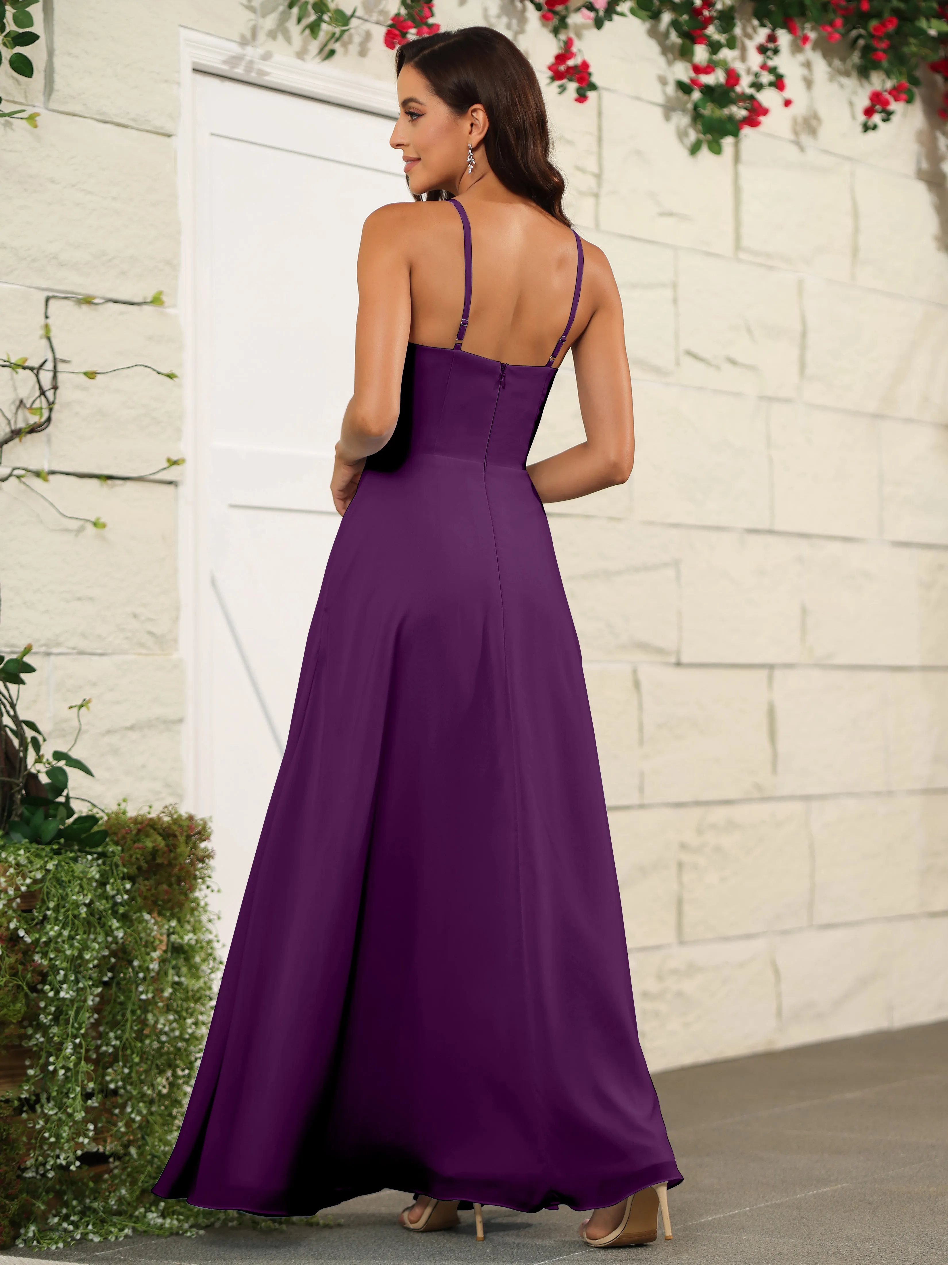 Beautiful Chiffon Spaghetti Straps Bridesmaid Dress with Pockets