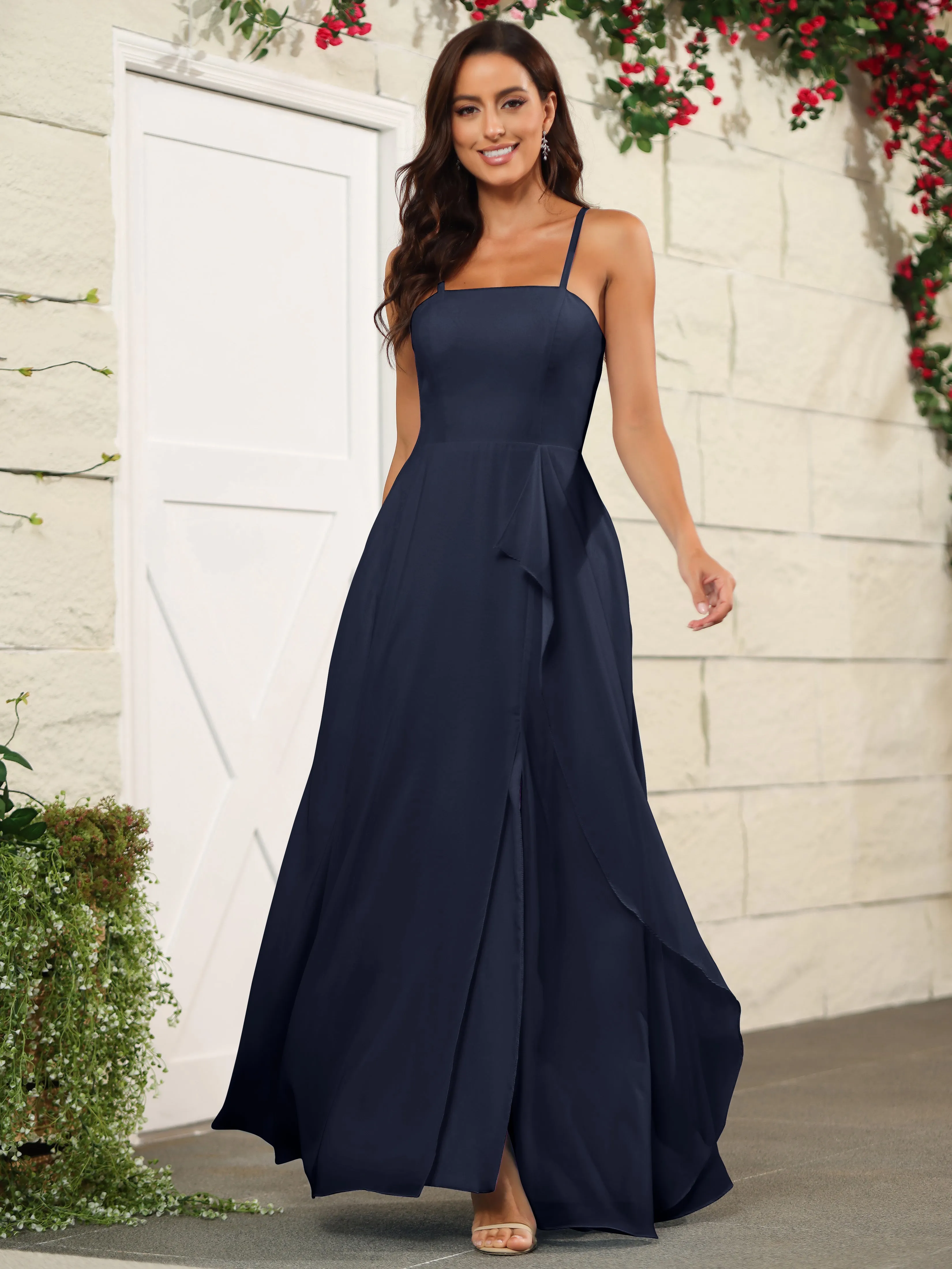 Beautiful Chiffon Spaghetti Straps Bridesmaid Dress with Pockets
