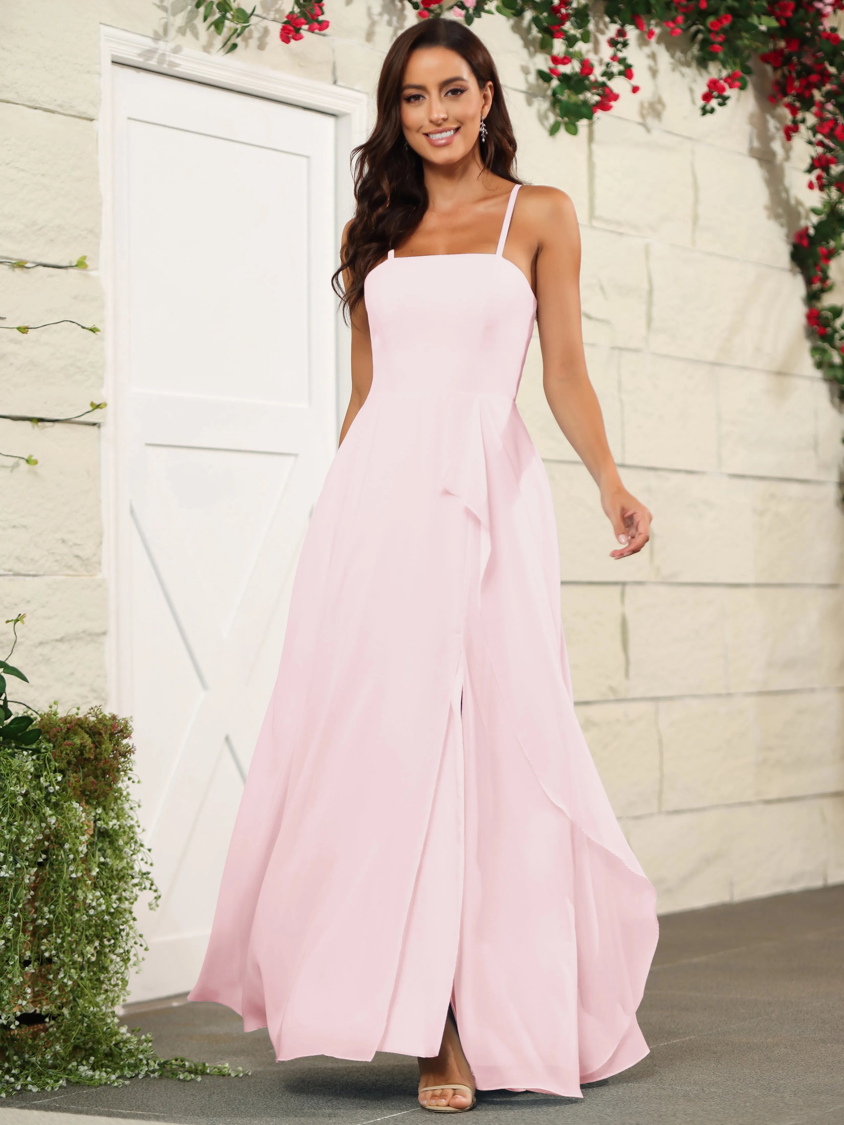Beautiful Chiffon Spaghetti Straps Bridesmaid Dress with Pockets