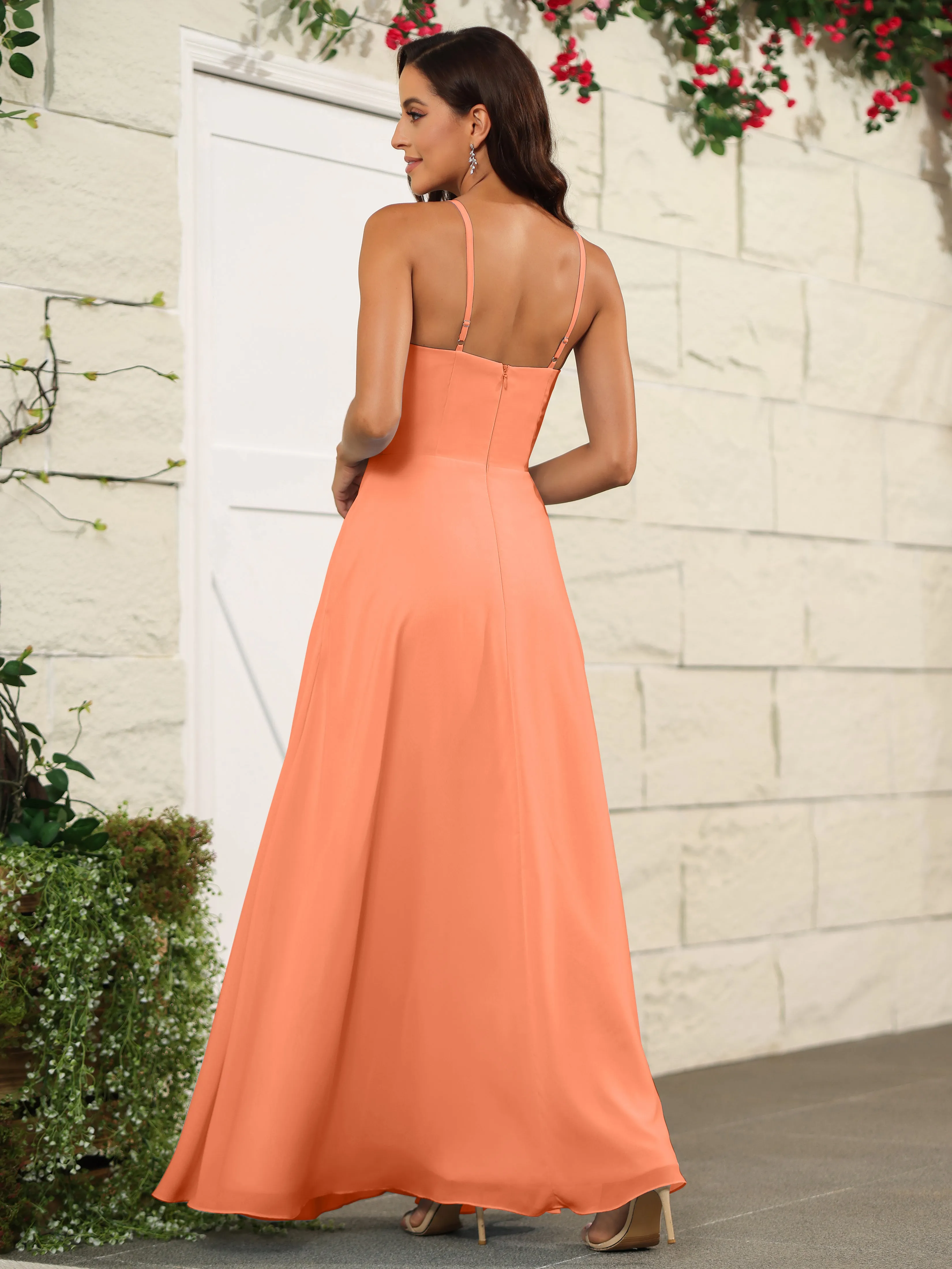 Beautiful Chiffon Spaghetti Straps Bridesmaid Dress with Pockets