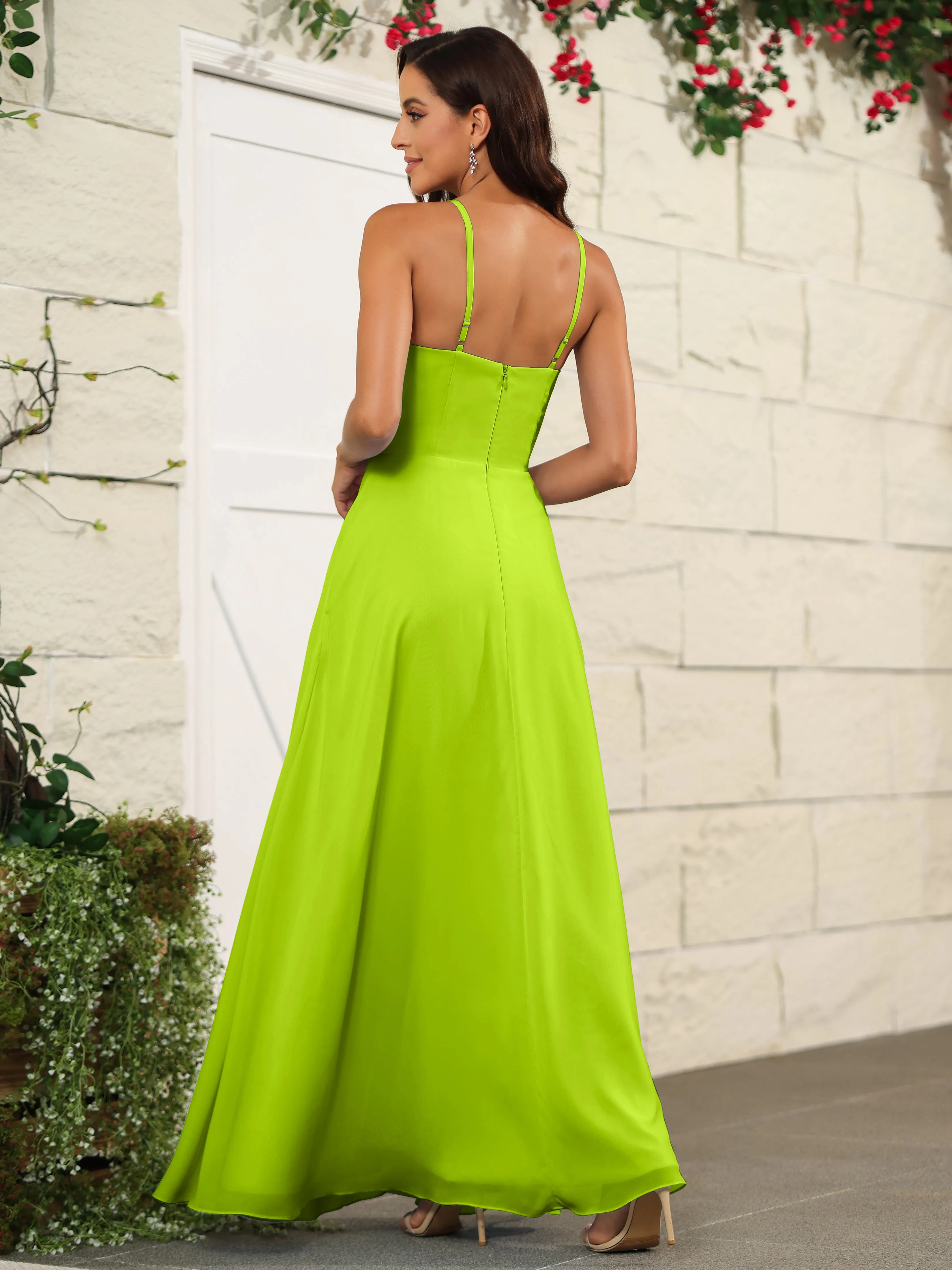 Beautiful Chiffon Spaghetti Straps Bridesmaid Dress with Pockets