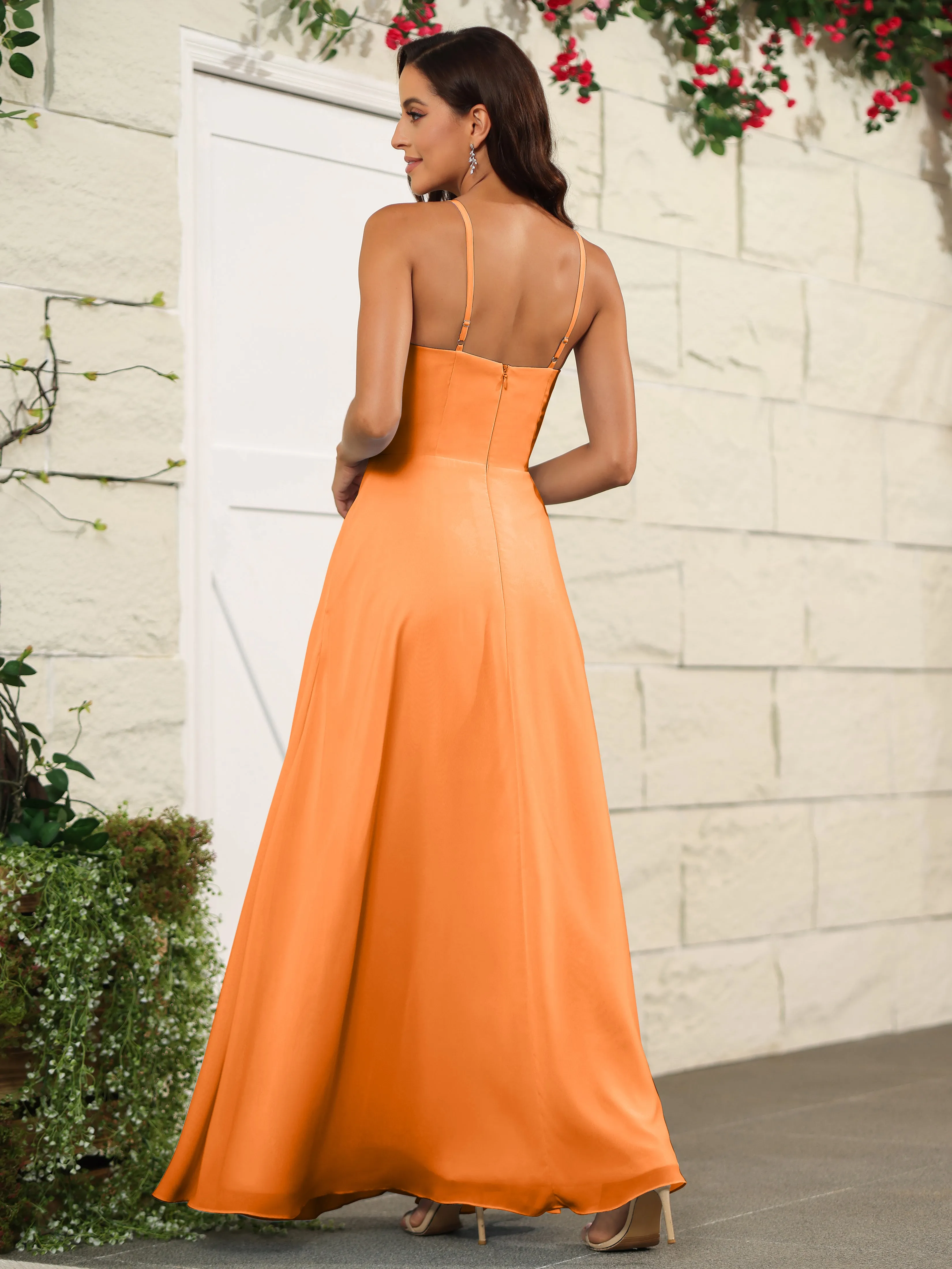 Beautiful Chiffon Spaghetti Straps Bridesmaid Dress with Pockets